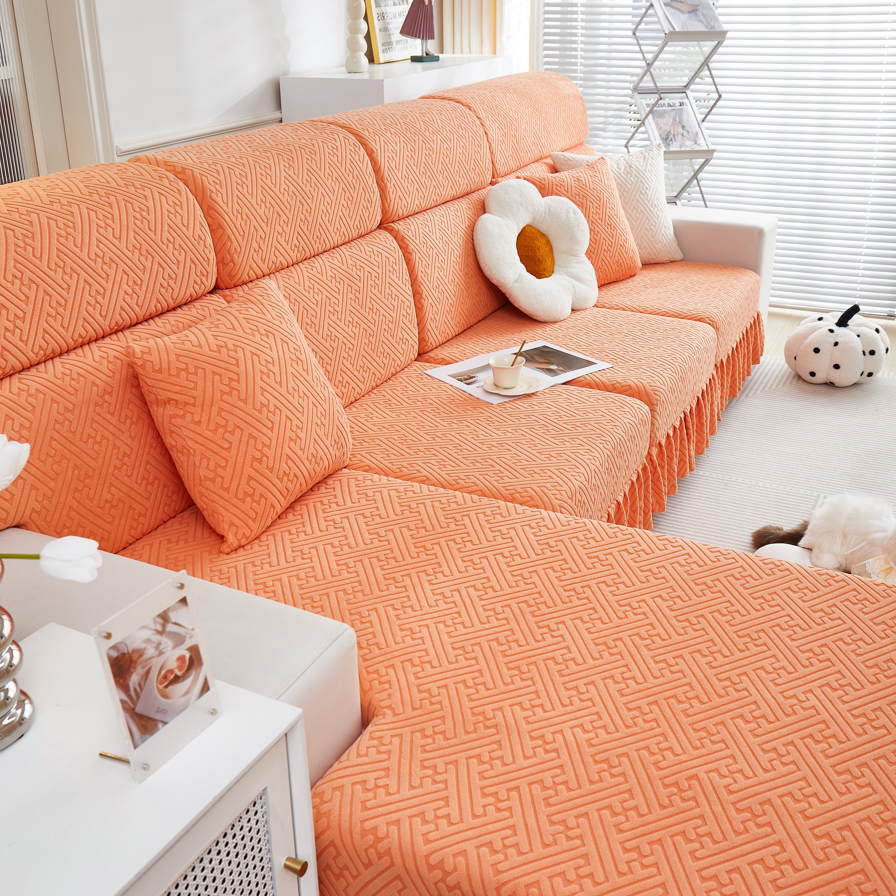 Stretch Sofa Covers With Skirt For Couch Seat And Cushion, Chaise, Sectional, 1/2/3/4 Seater Sofas