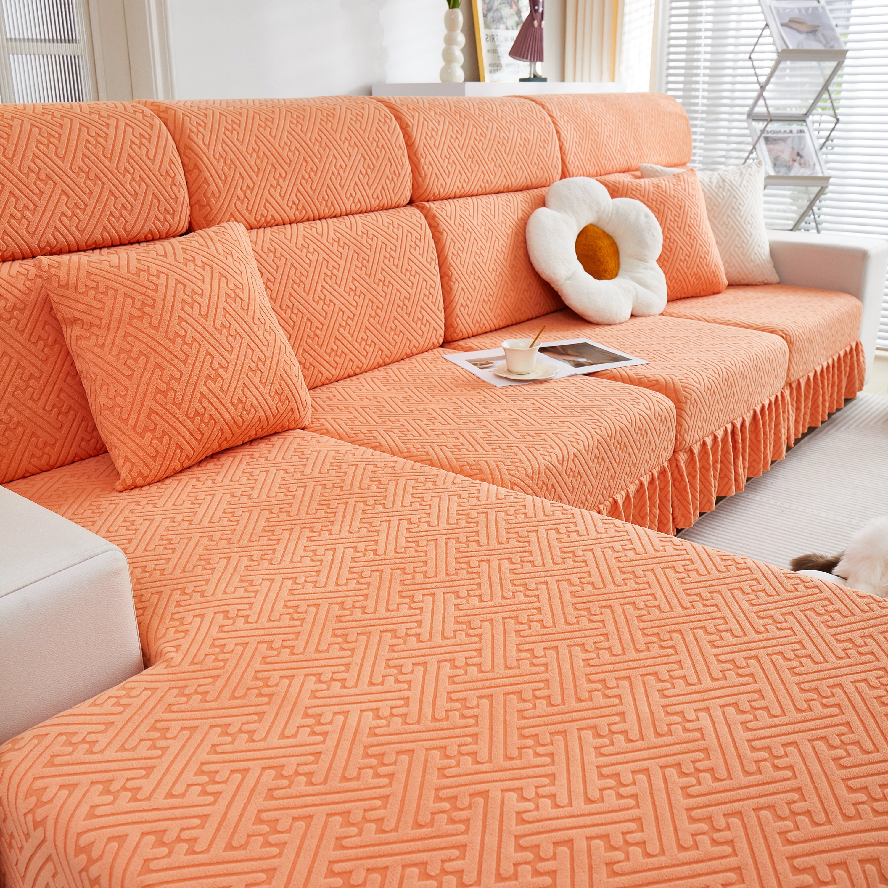 Stretch Sofa Covers With Skirt For Couch Seat And Cushion, Chaise, Sectional, 1/2/3/4 Seater Sofas