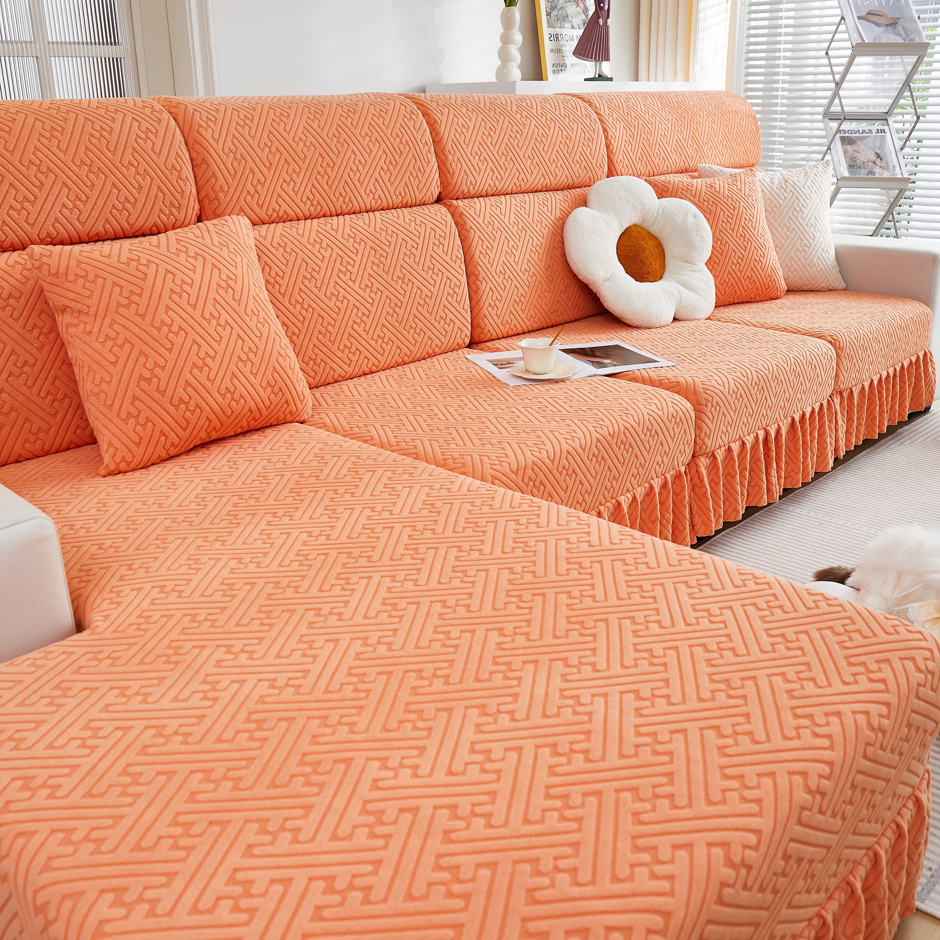 Stretch Sofa Covers With Skirt For Couch Seat And Cushion, Chaise, Sectional, 1/2/3/4 Seater Sofas