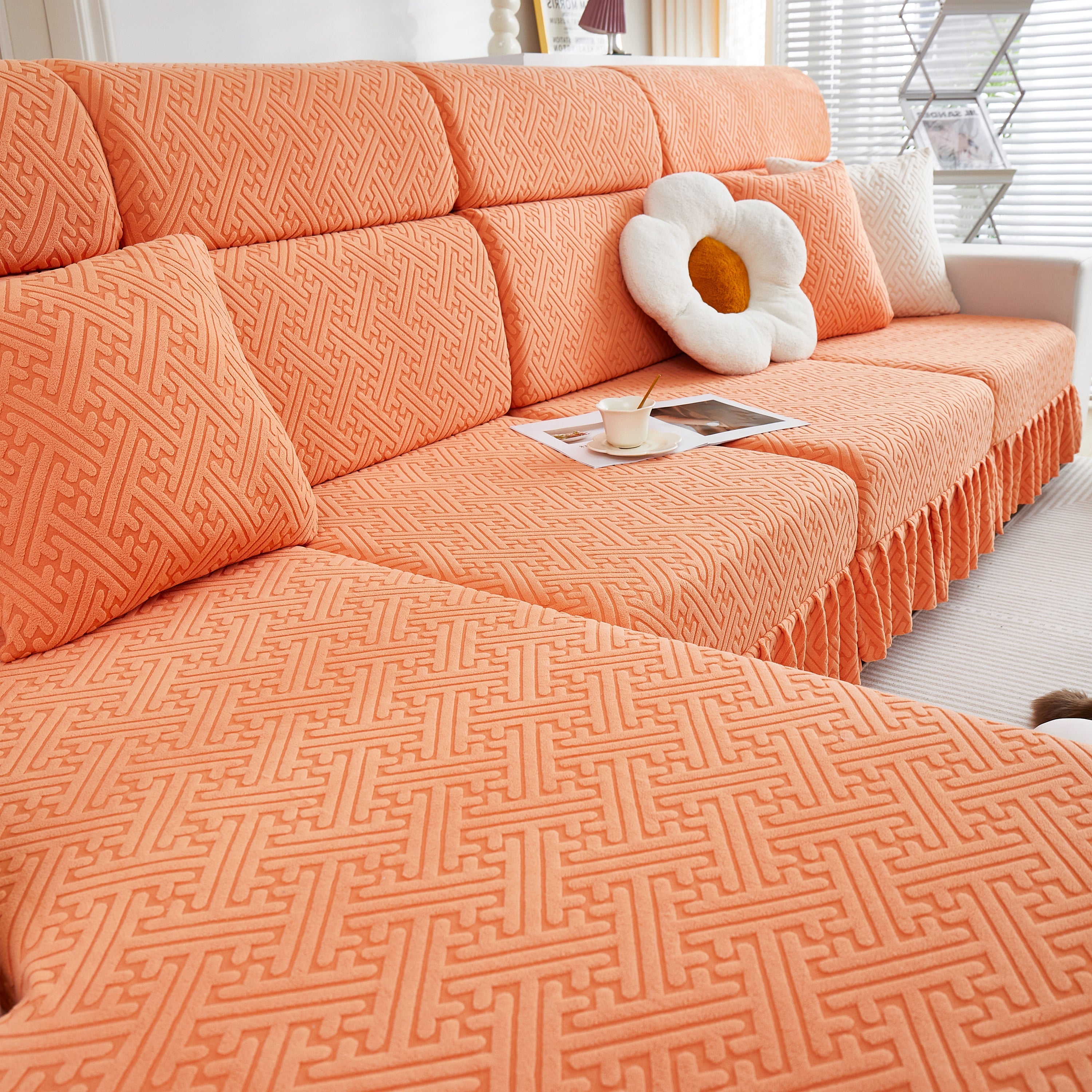 Stretch Sofa Covers With Skirt For Couch Seat And Cushion, Chaise, Sectional, 1/2/3/4 Seater Sofas