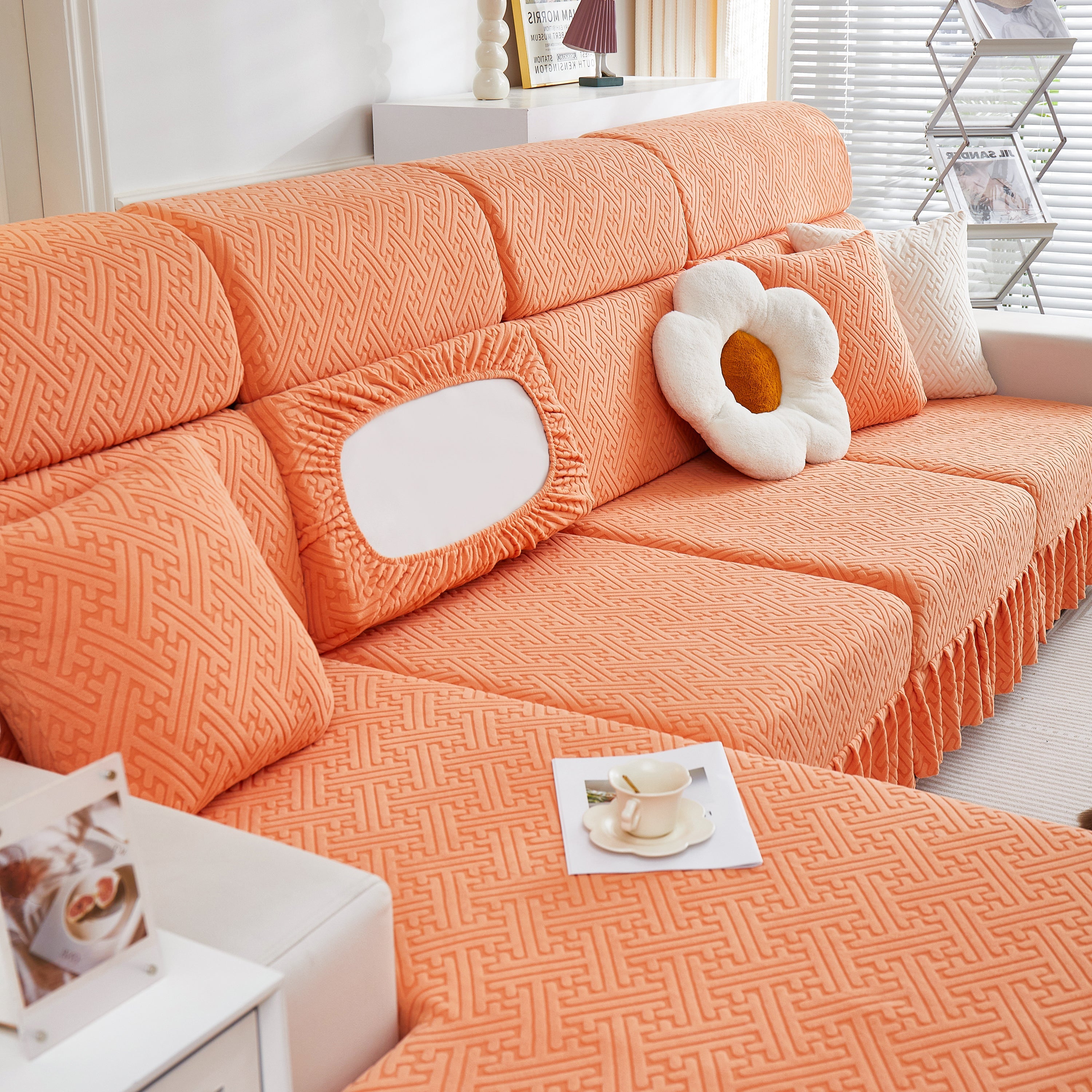 Stretch Sofa Covers With Skirt For Couch Seat And Cushion, Chaise, Sectional, 1/2/3/4 Seater Sofas