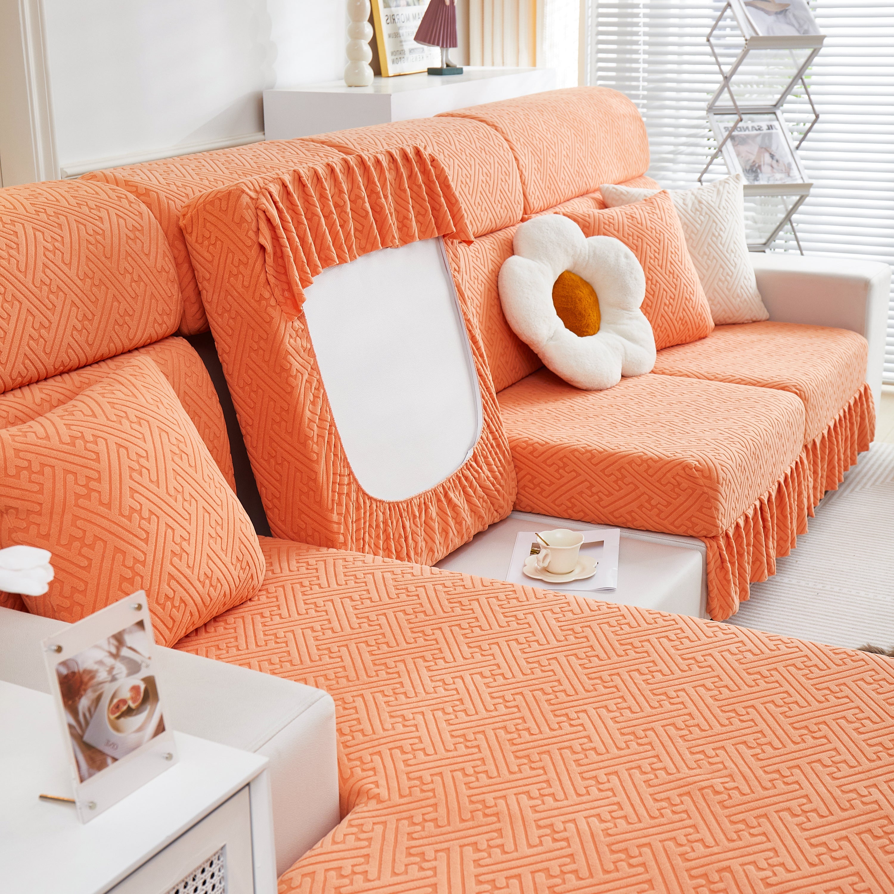 Stretch Sofa Covers With Skirt For Couch Seat And Cushion, Chaise, Sectional, 1/2/3/4 Seater Sofas