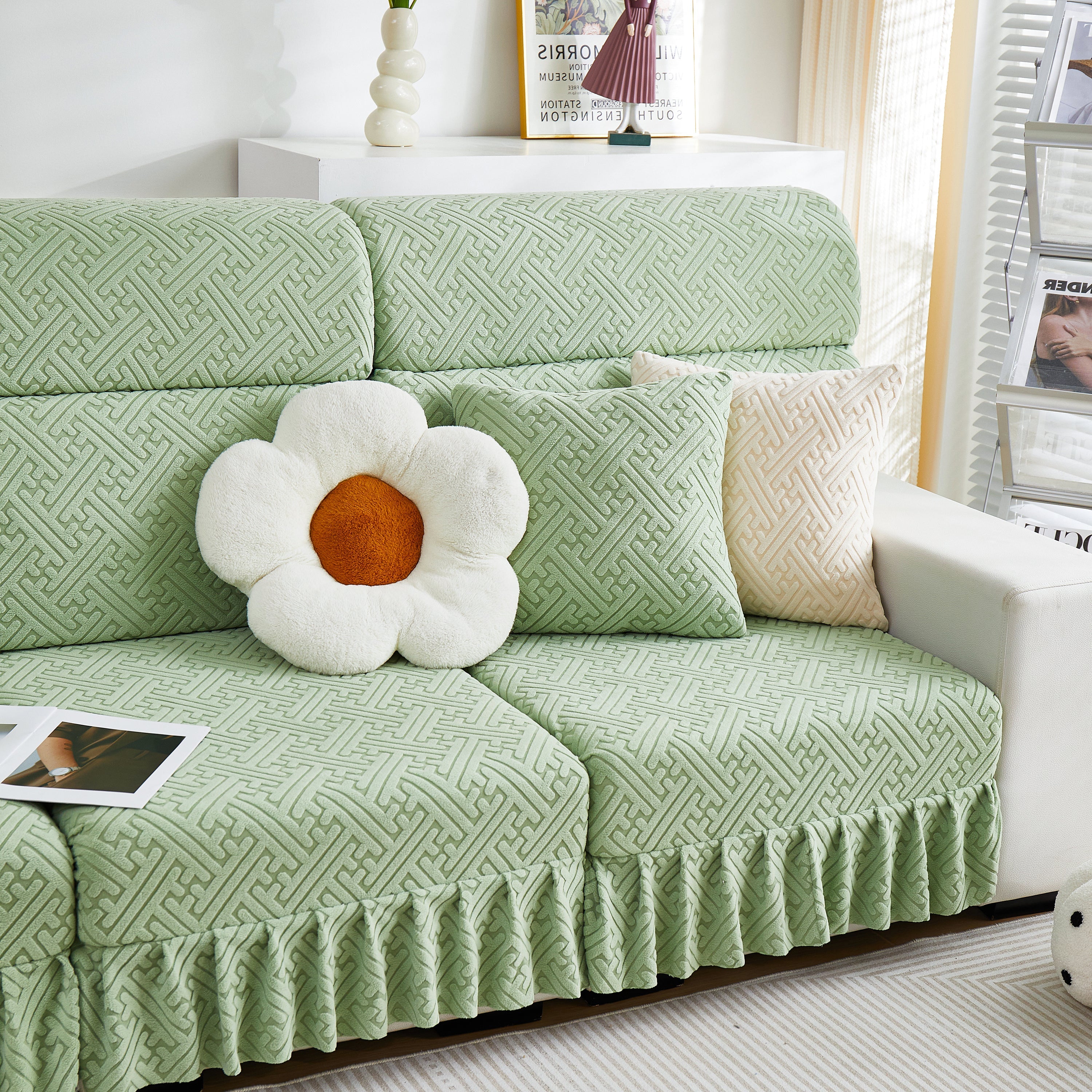 Stretch Sofa Covers With Skirt For Couch Seat And Cushion, Chaise, Sectional, 1/2/3/4 Seater Sofas