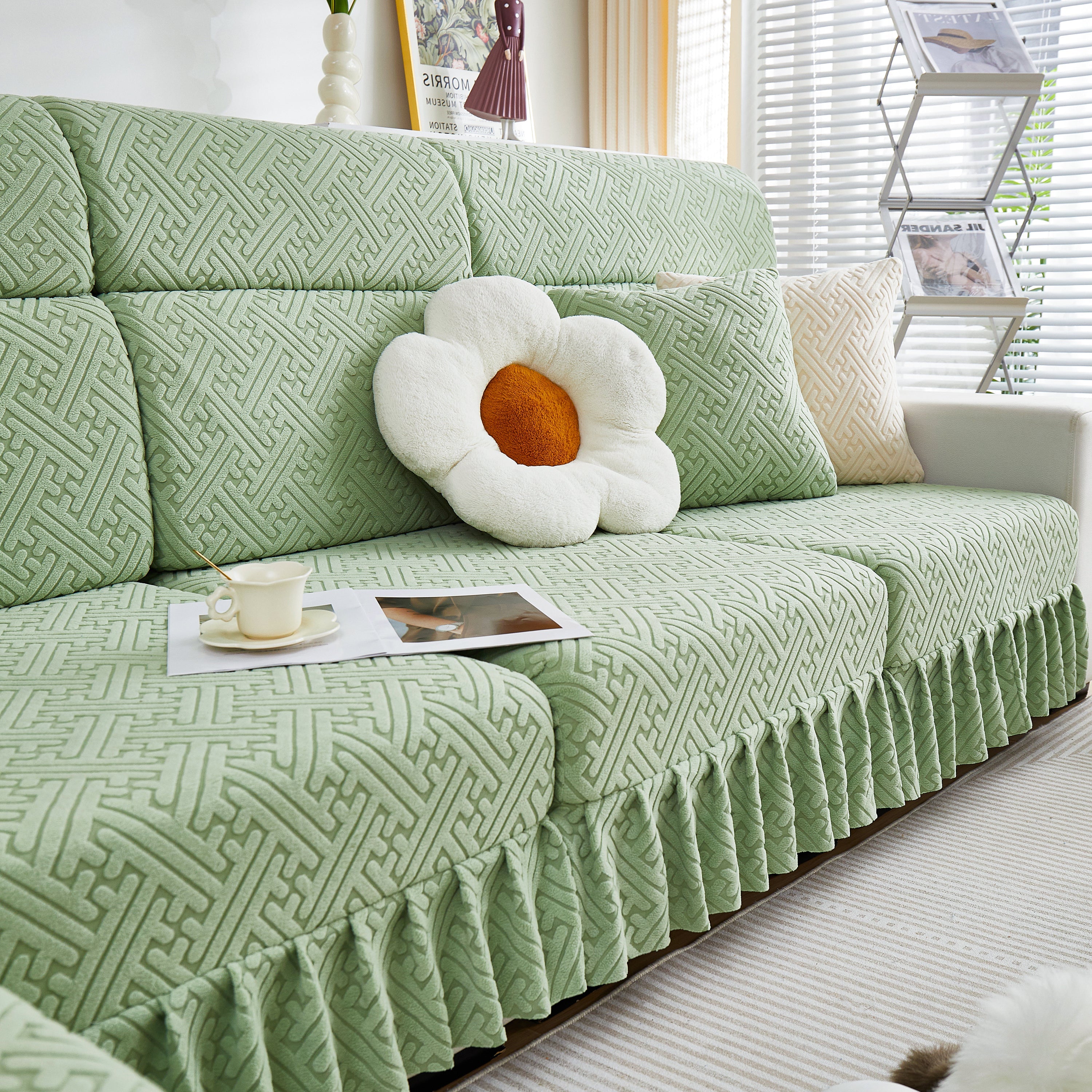 Stretch Sofa Covers With Skirt For Couch Seat And Cushion, Chaise, Sectional, 1/2/3/4 Seater Sofas