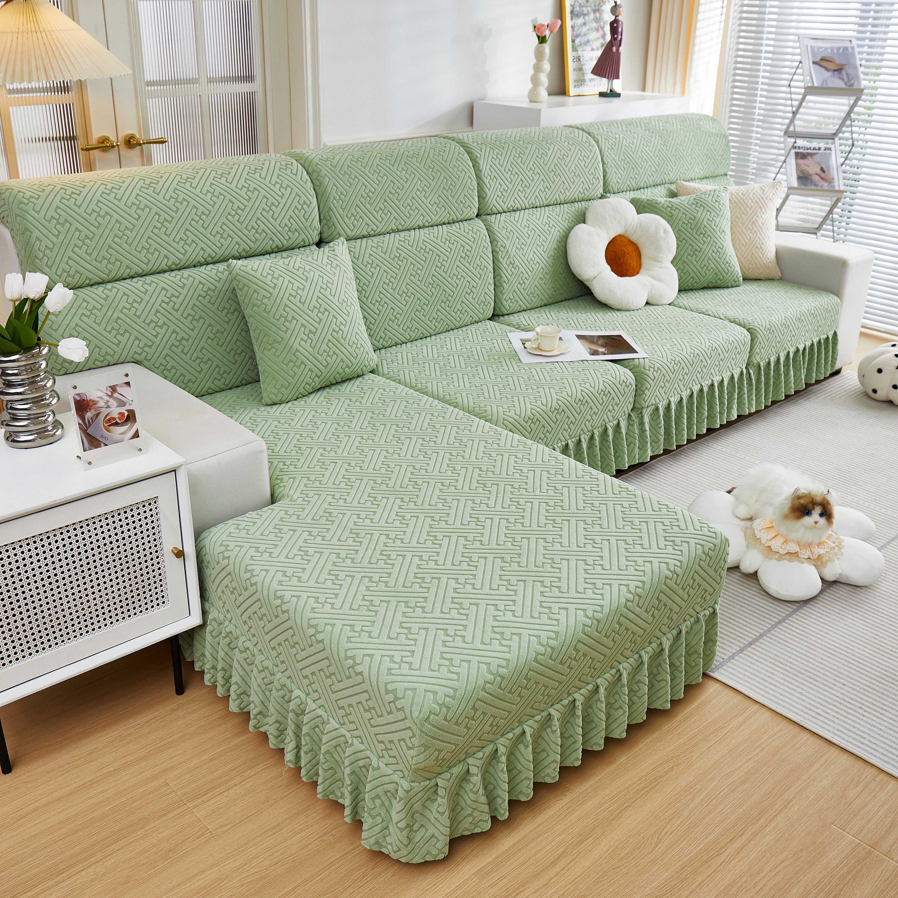 Stretch Sofa Covers With Skirt For Couch Seat And Cushion, Chaise, Sectional, 1/2/3/4 Seater Sofas