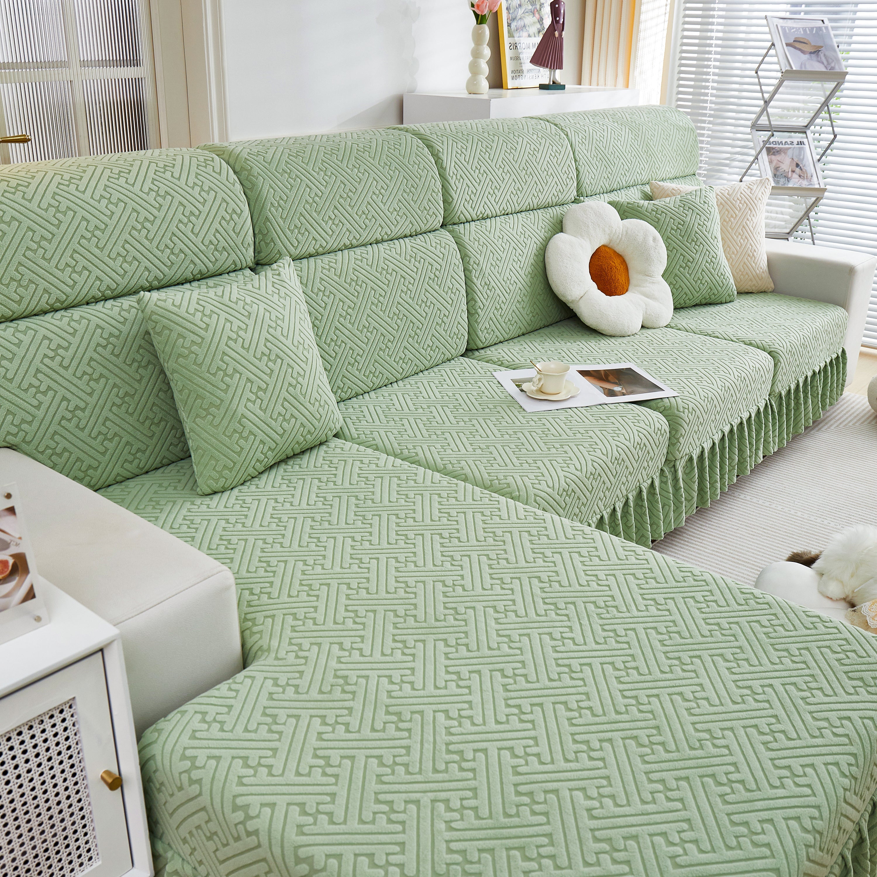 Stretch Sofa Covers With Skirt For Couch Seat And Cushion, Chaise, Sectional, 1/2/3/4 Seater Sofas