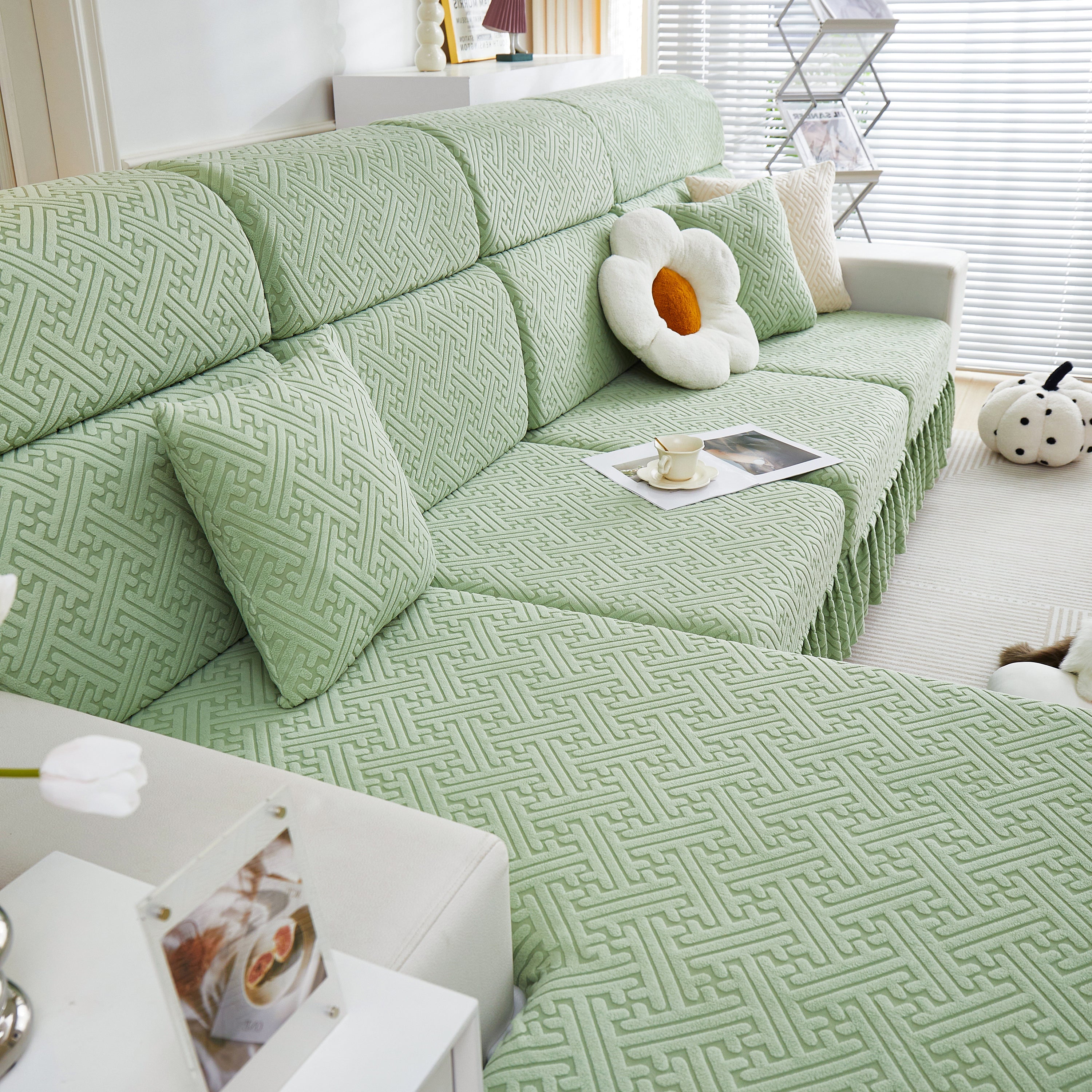 Stretch Sofa Covers With Skirt For Couch Seat And Cushion, Chaise, Sectional, 1/2/3/4 Seater Sofas
