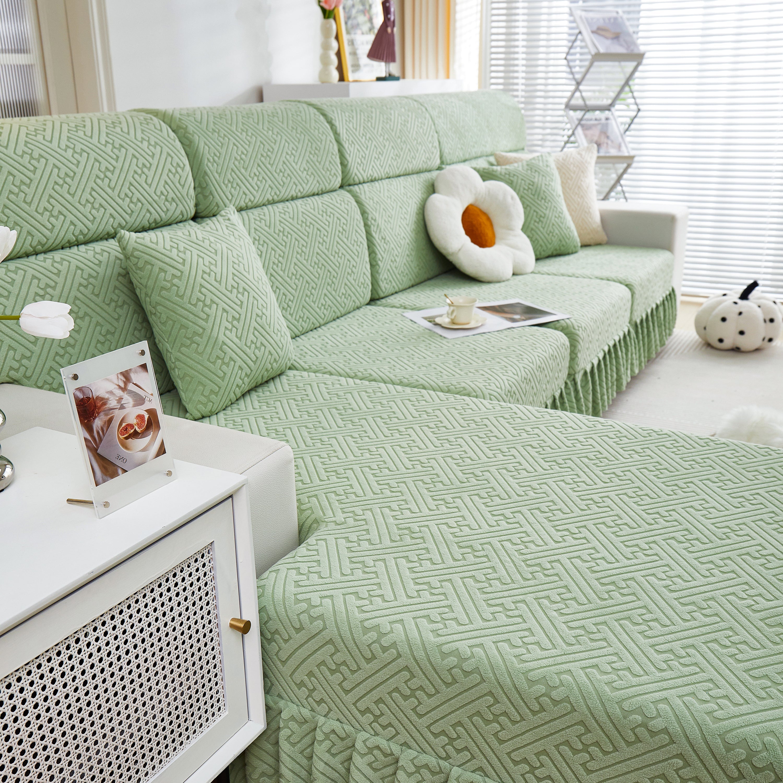 Stretch Sofa Covers With Skirt For Couch Seat And Cushion, Chaise, Sectional, 1/2/3/4 Seater Sofas