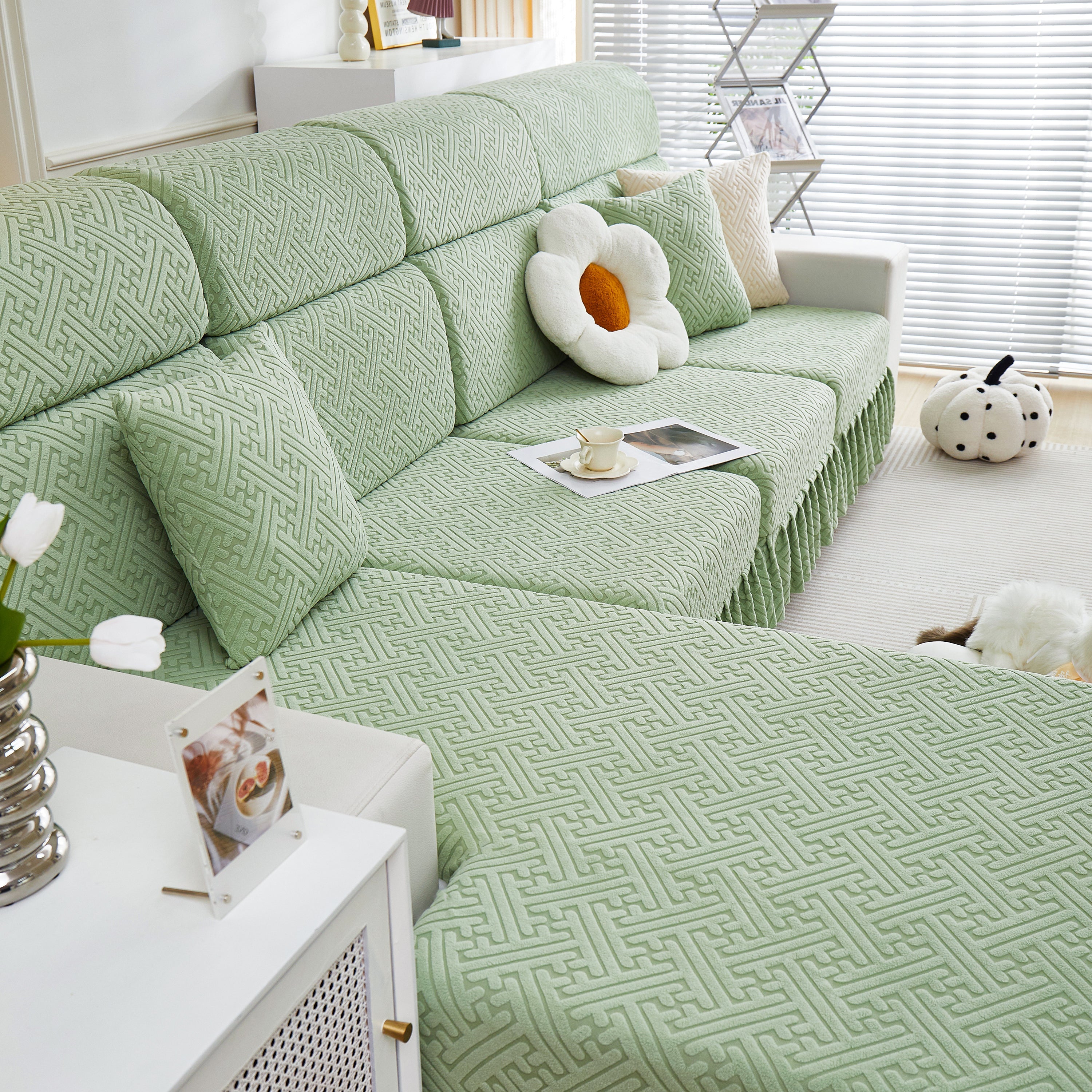 Stretch Sofa Covers With Skirt For Couch Seat And Cushion, Chaise, Sectional, 1/2/3/4 Seater Sofas