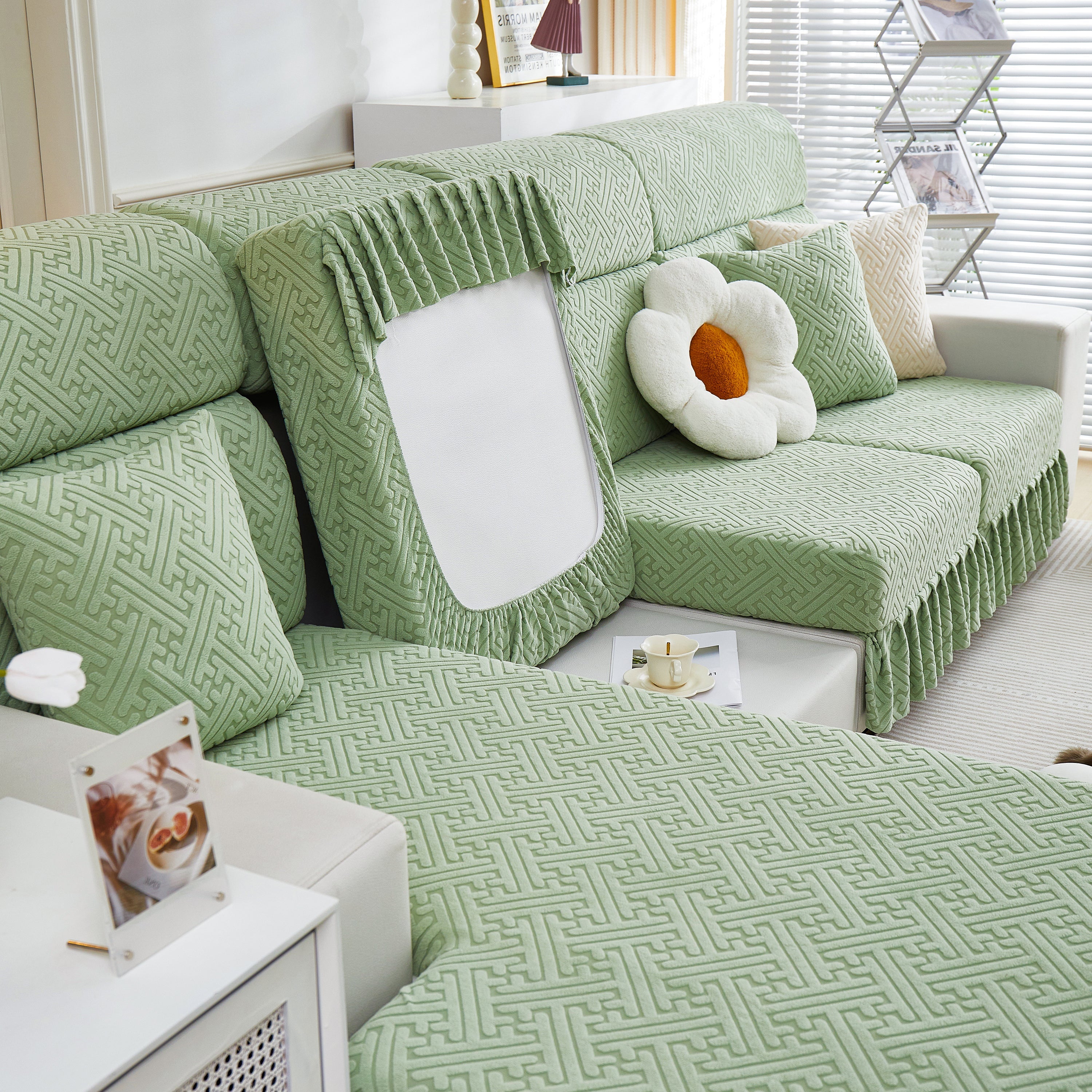 Stretch Sofa Covers With Skirt For Couch Seat And Cushion, Chaise, Sectional, 1/2/3/4 Seater Sofas