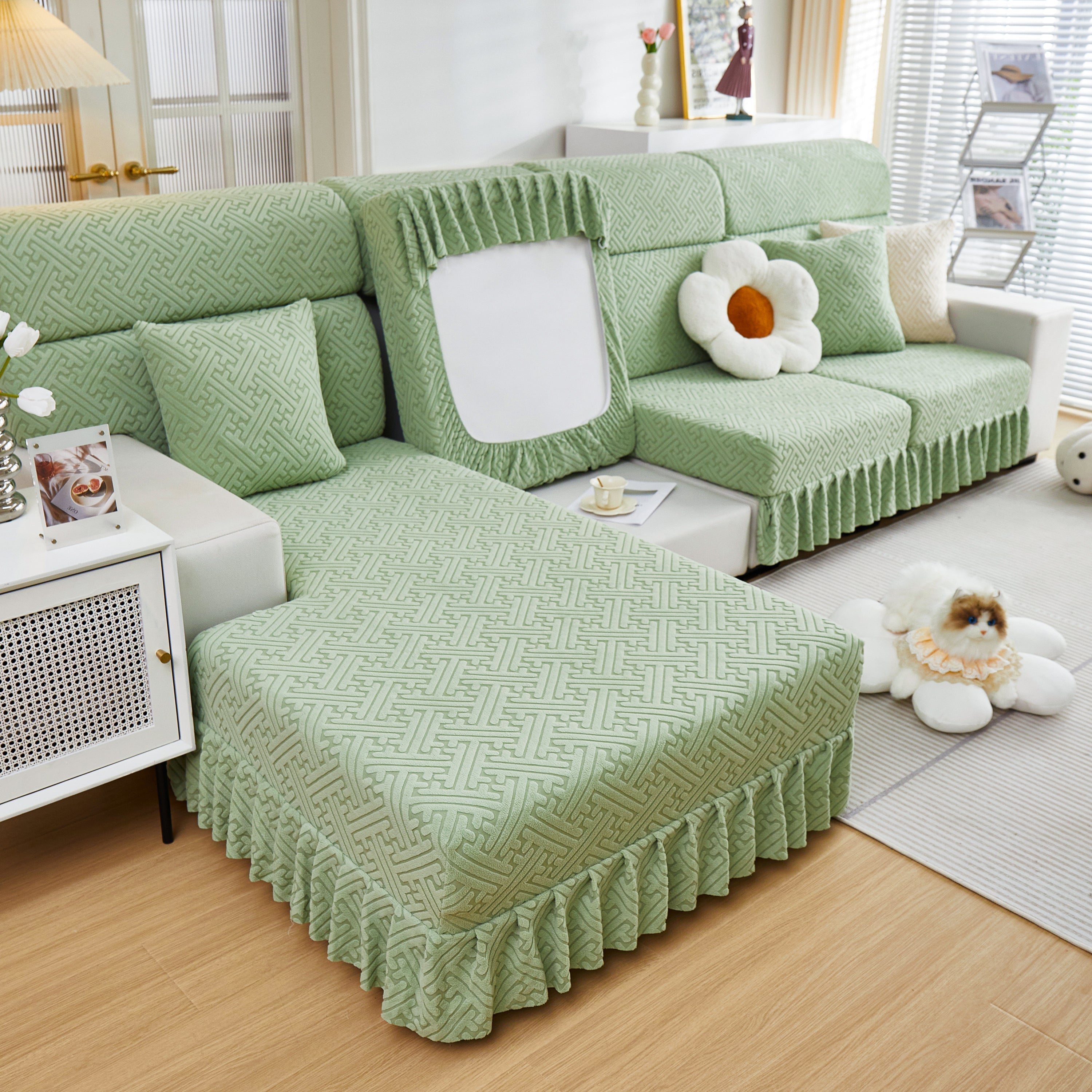 Stretch Sofa Covers With Skirt For Couch Seat And Cushion, Chaise, Sectional, 1/2/3/4 Seater Sofas