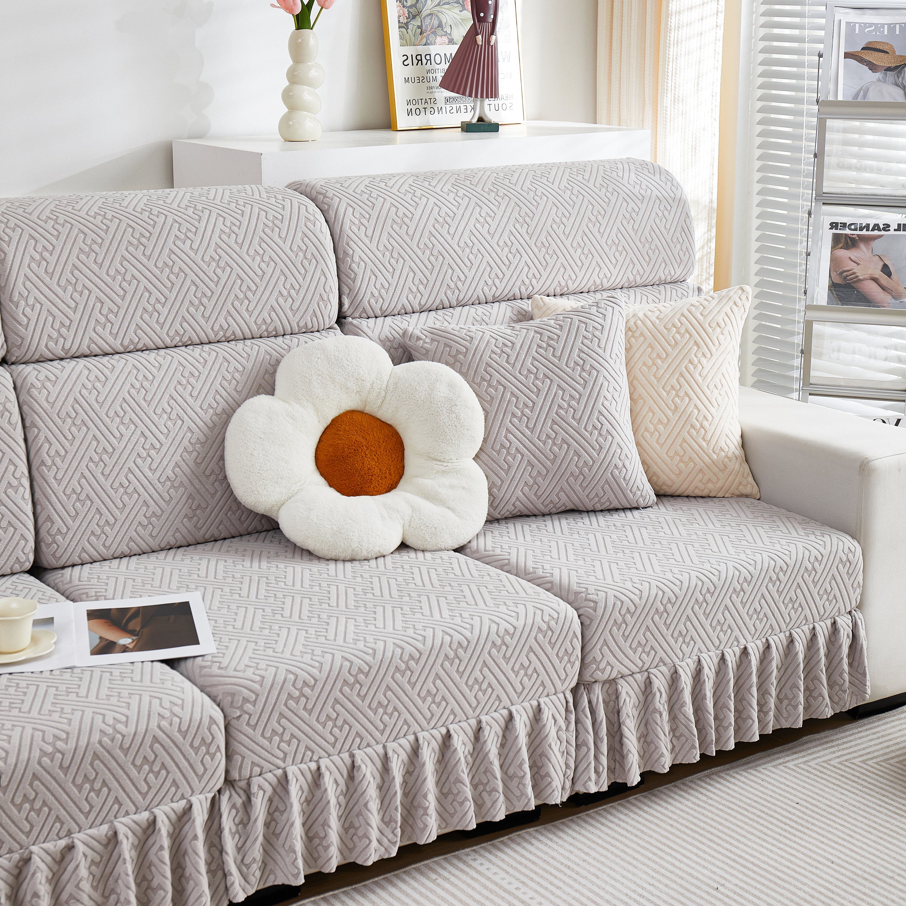 Stretch Sofa Covers With Skirt For Couch Seat And Cushion, Chaise, Sectional, 1/2/3/4 Seater Sofas