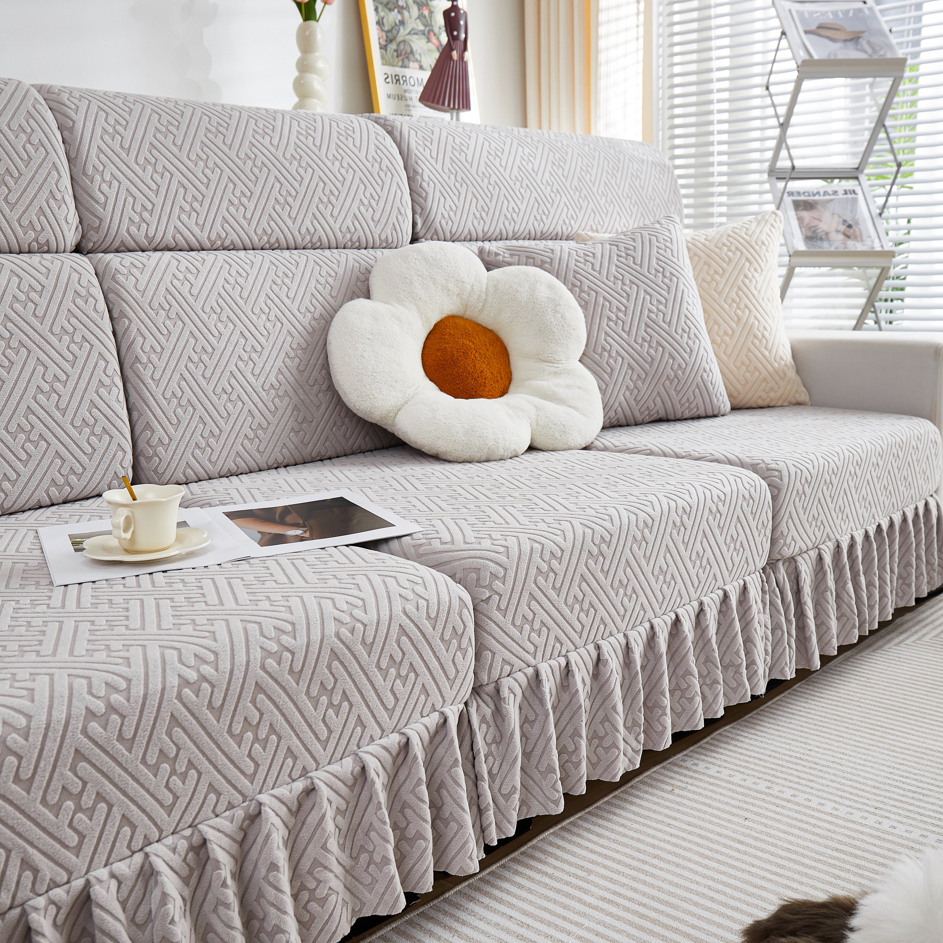 Stretch Sofa Covers With Skirt For Couch Seat And Cushion, Chaise, Sectional, 1/2/3/4 Seater Sofas