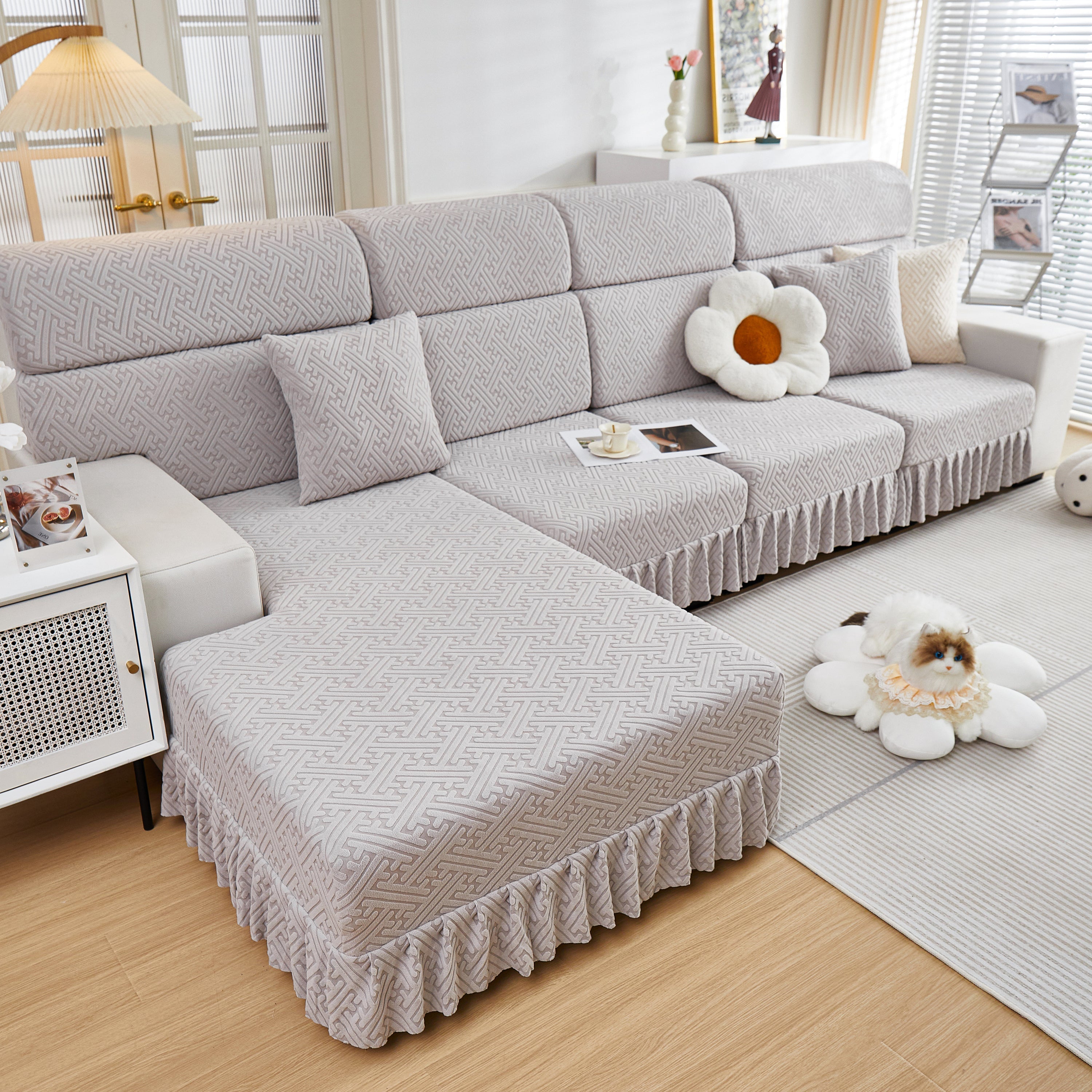Stretch Sofa Covers With Skirt For Couch Seat And Cushion, Chaise, Sectional, 1/2/3/4 Seater Sofas