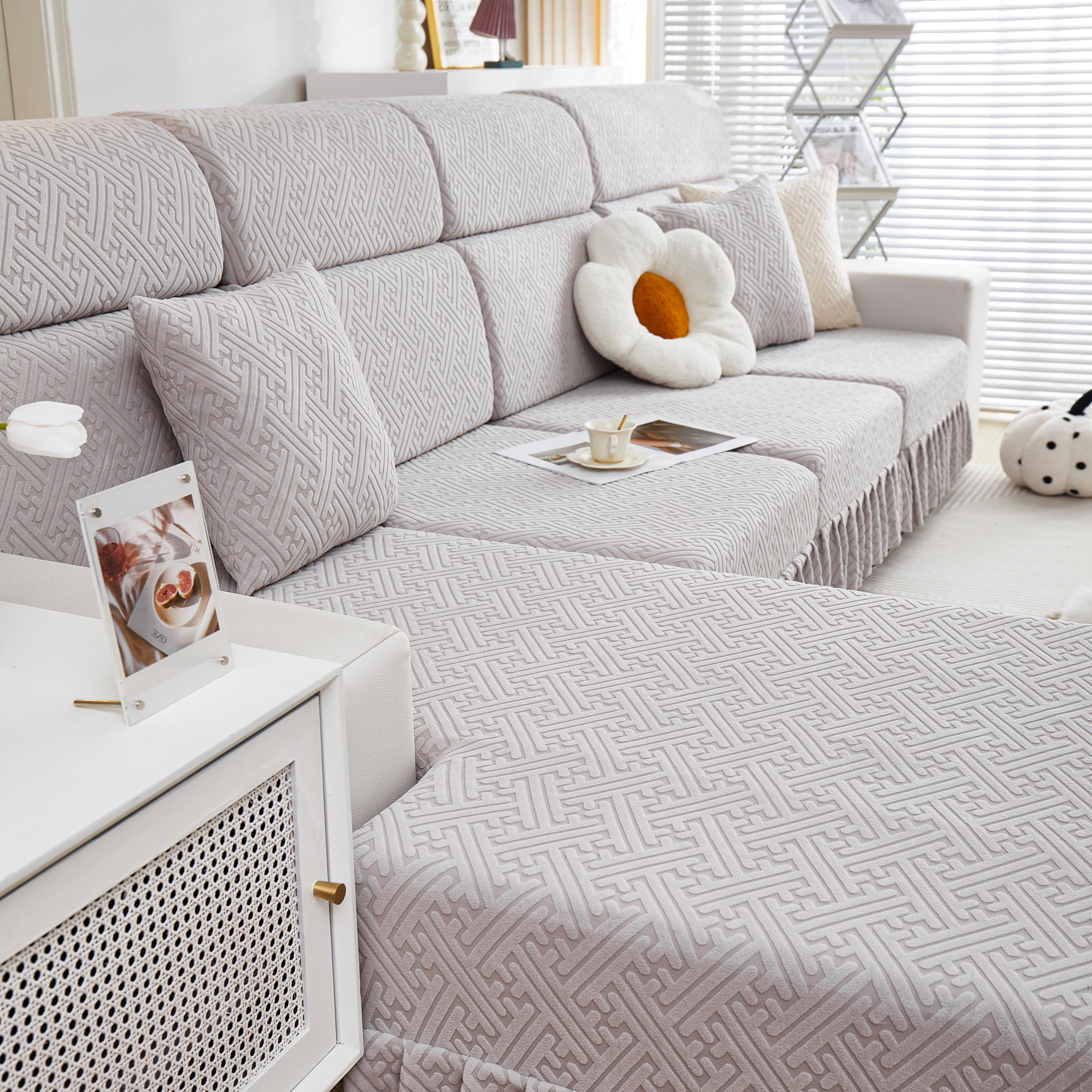 Stretch Sofa Covers With Skirt For Couch Seat And Cushion, Chaise, Sectional, 1/2/3/4 Seater Sofas
