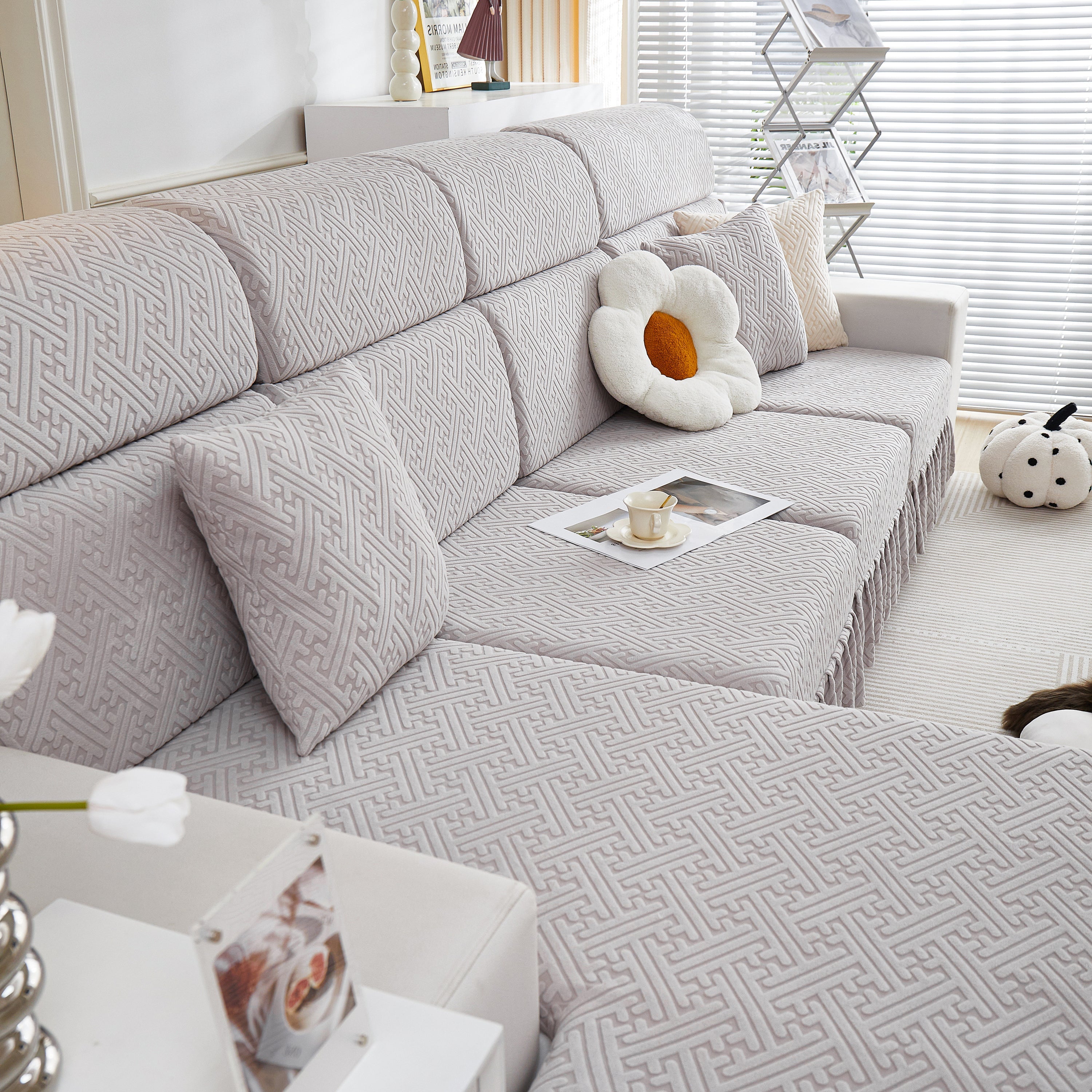Stretch Sofa Covers With Skirt For Couch Seat And Cushion, Chaise, Sectional, 1/2/3/4 Seater Sofas