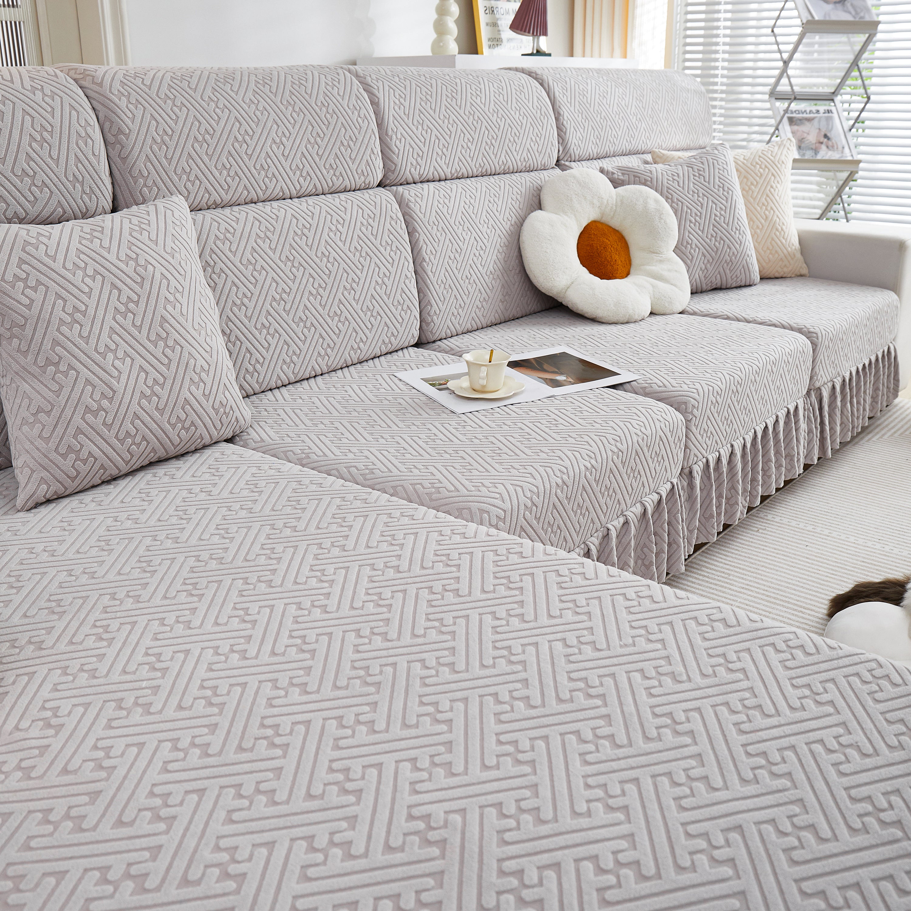 Stretch Sofa Covers With Skirt For Couch Seat And Cushion, Chaise, Sectional, 1/2/3/4 Seater Sofas