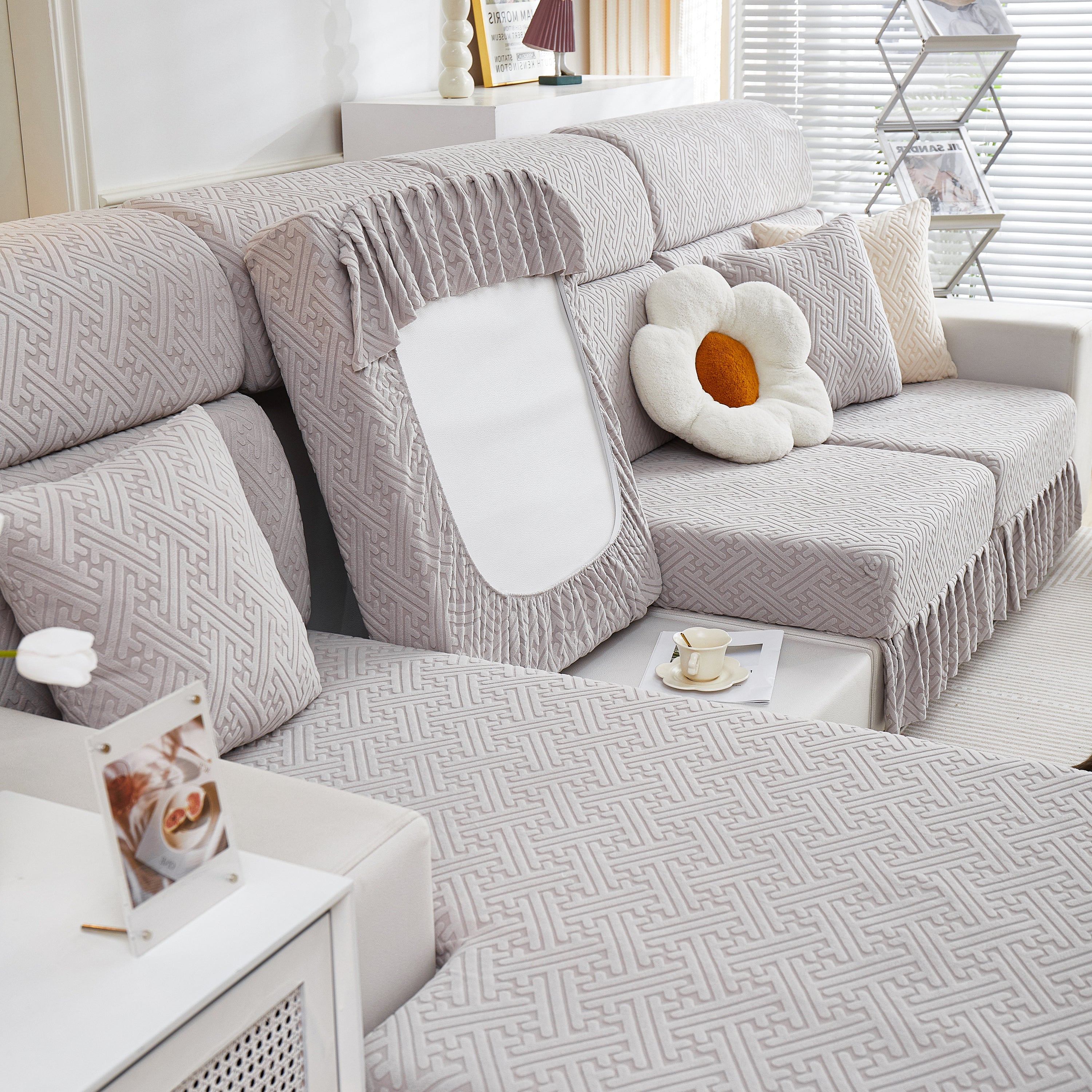 Stretch Sofa Covers With Skirt For Couch Seat And Cushion, Chaise, Sectional, 1/2/3/4 Seater Sofas