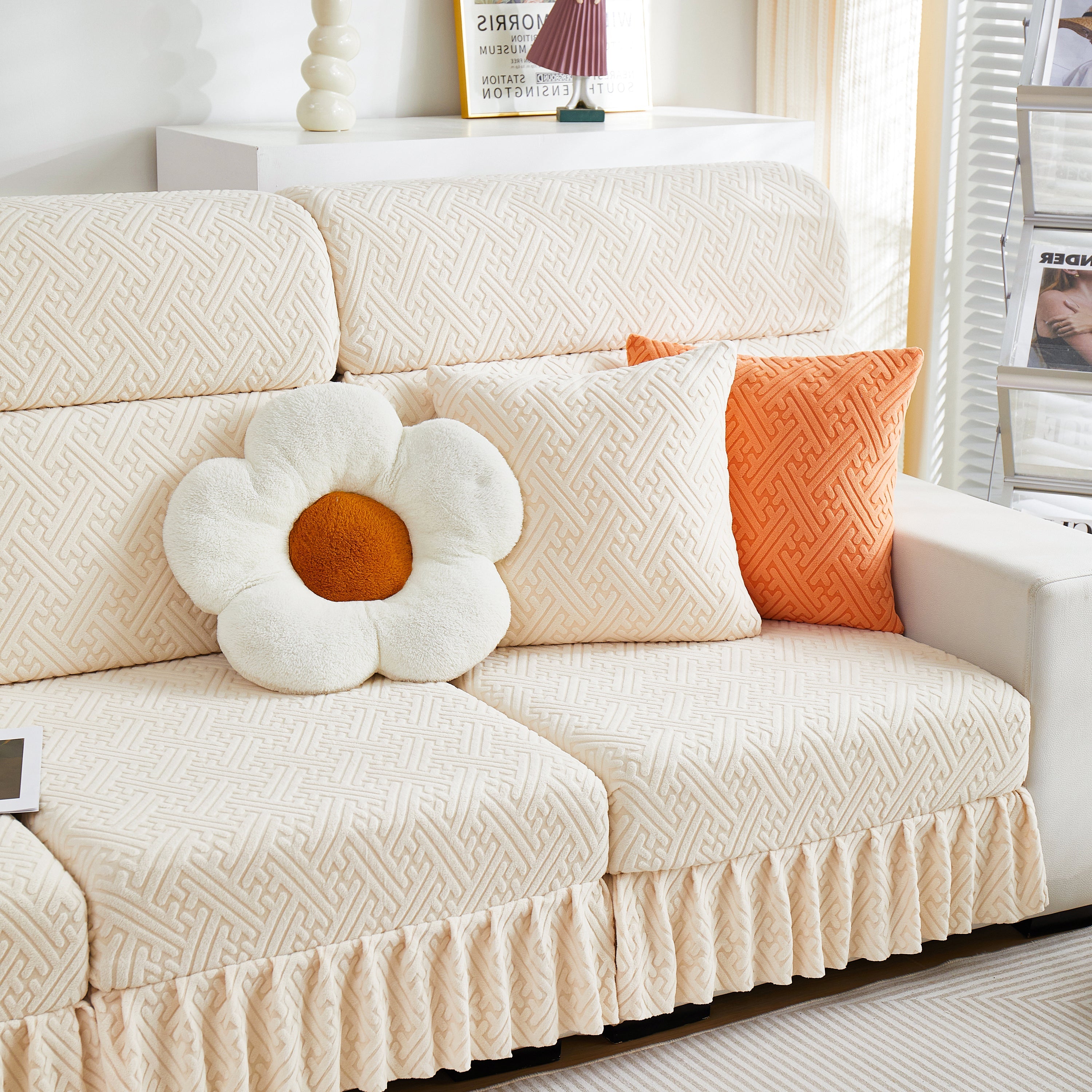 Stretch Sofa Covers With Skirt For Couch Seat And Cushion, Chaise, Sectional, 1/2/3/4 Seater Sofas