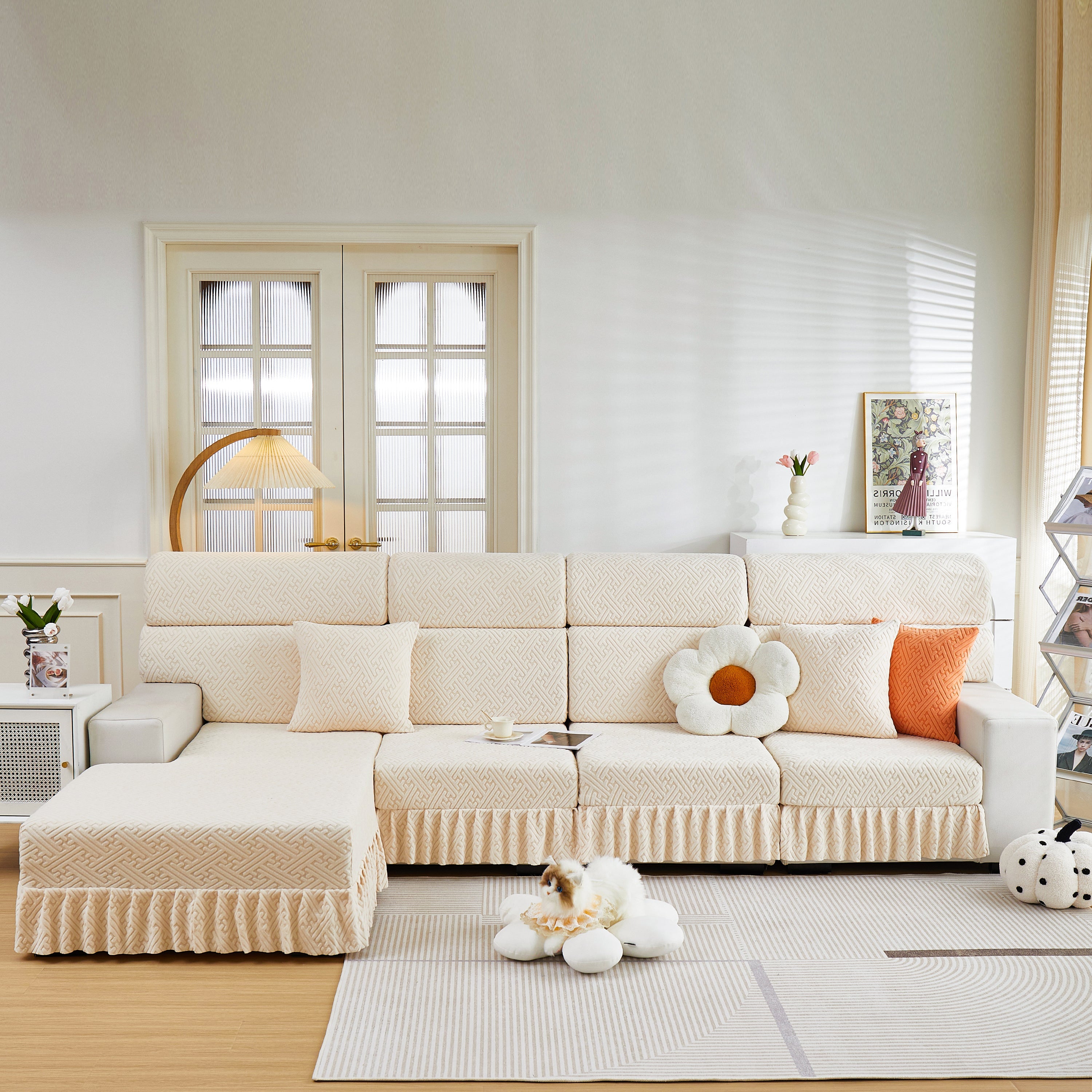 Stretch Sofa Covers With Skirt For Couch Seat And Cushion, Chaise, Sectional, 1/2/3/4 Seater Sofas