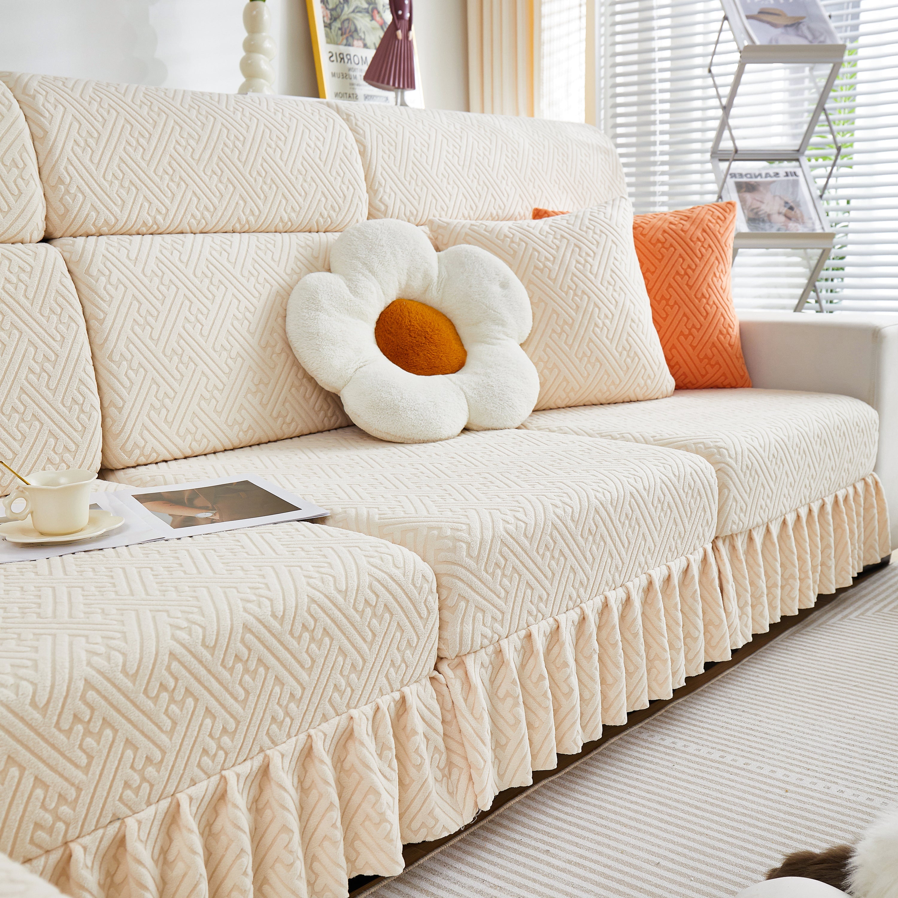 Stretch Sofa Covers With Skirt For Couch Seat And Cushion, Chaise, Sectional, 1/2/3/4 Seater Sofas