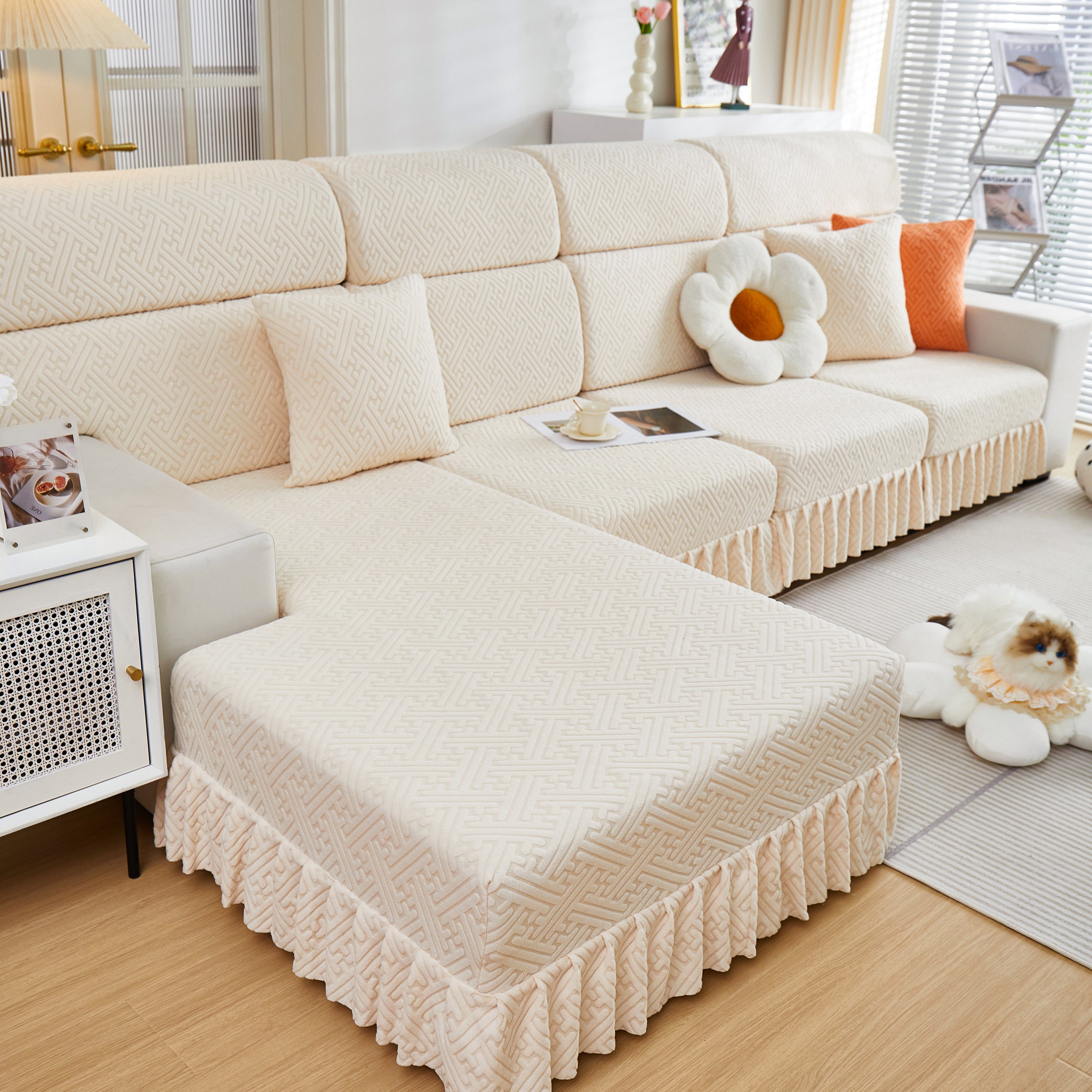 Stretch Sofa Covers With Skirt For Couch Seat And Cushion, Chaise, Sectional, 1/2/3/4 Seater Sofas