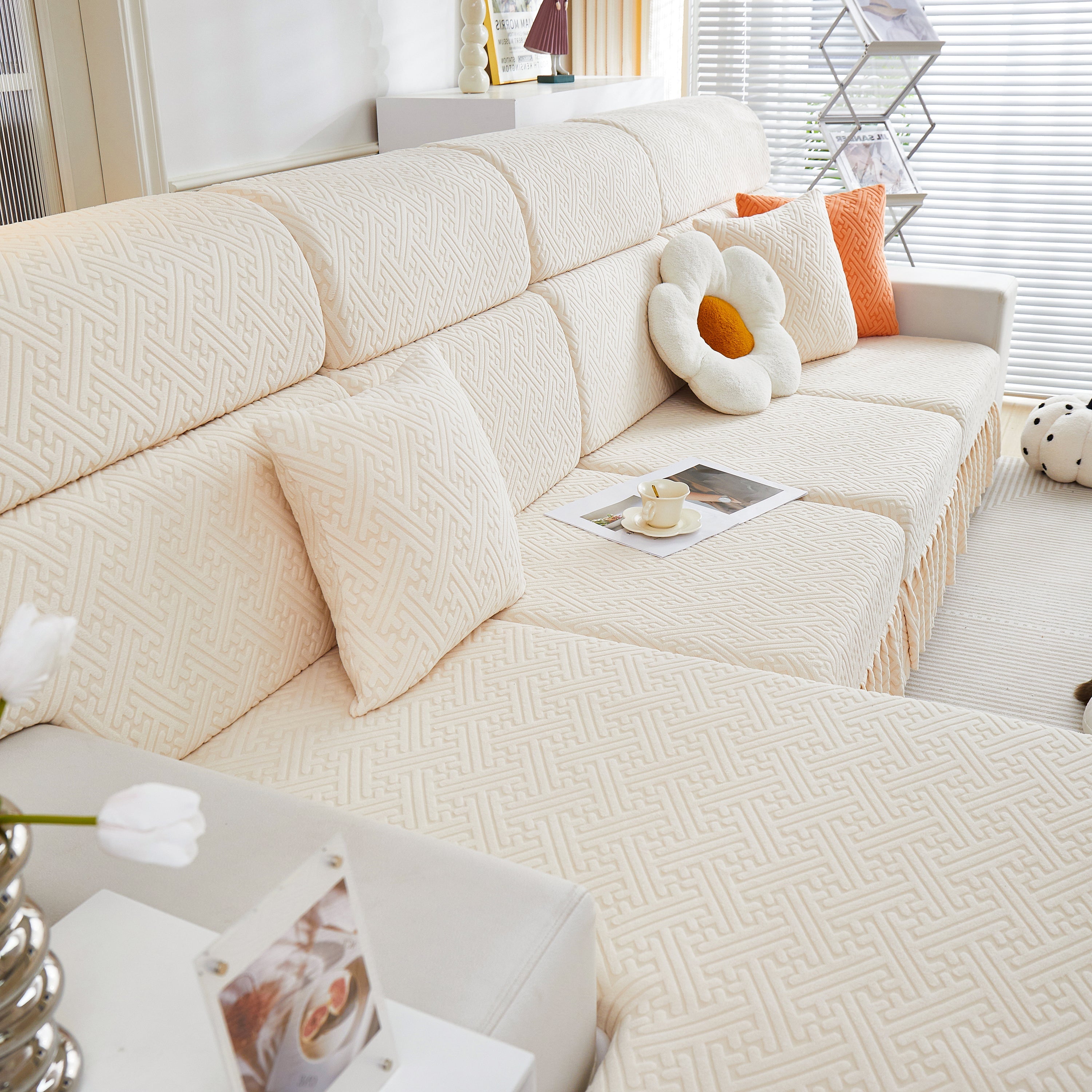 Stretch Sofa Covers With Skirt For Couch Seat And Cushion, Chaise, Sectional, 1/2/3/4 Seater Sofas