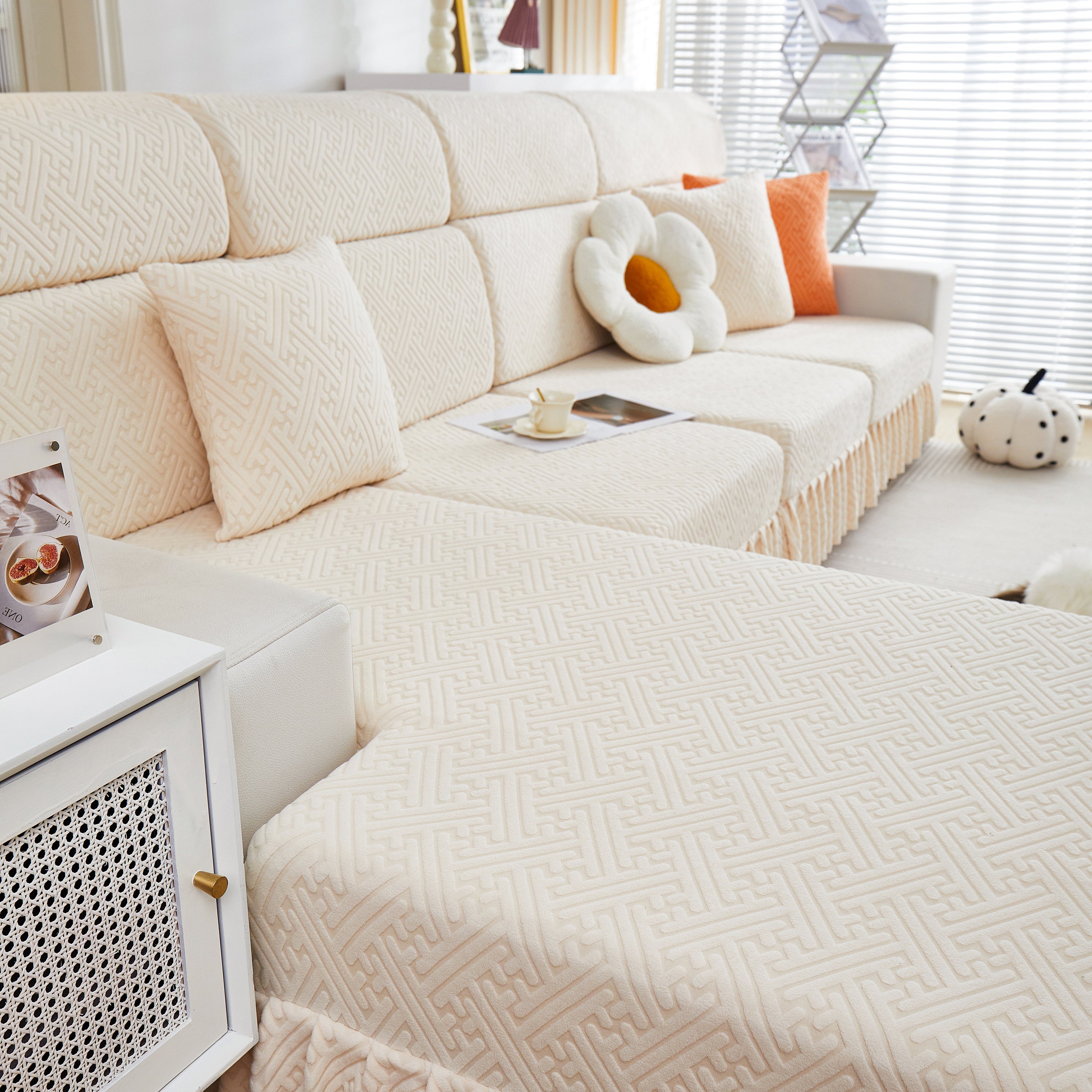 Stretch Sofa Covers With Skirt For Couch Seat And Cushion, Chaise, Sectional, 1/2/3/4 Seater Sofas
