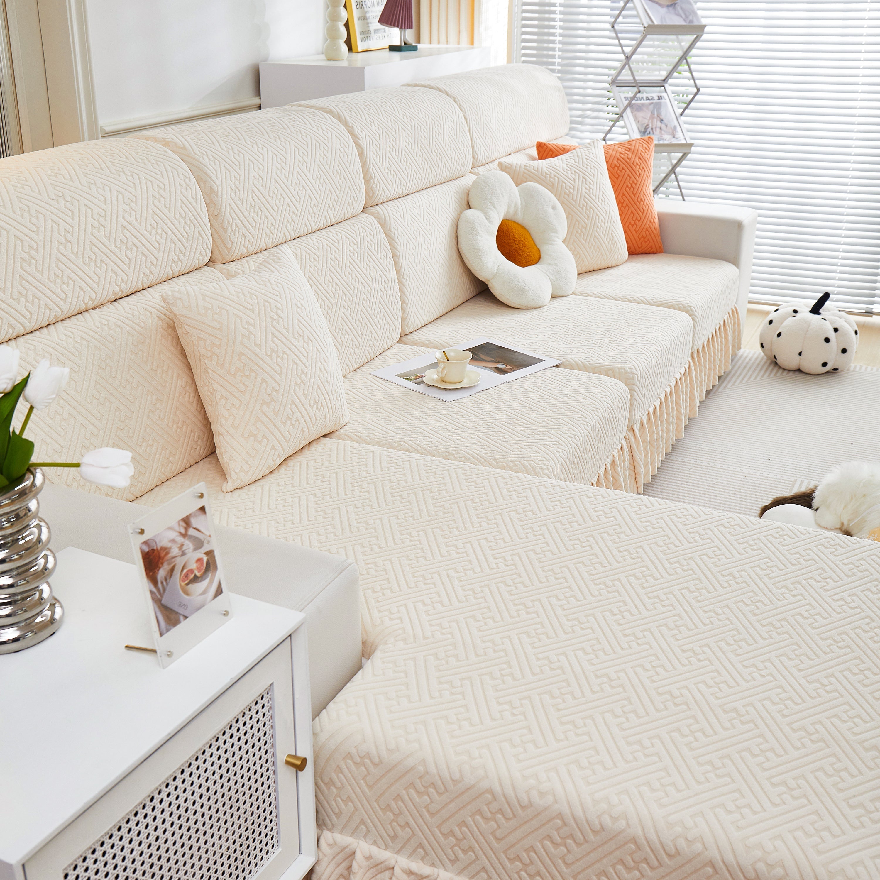 Stretch Sofa Covers With Skirt For Couch Seat And Cushion, Chaise, Sectional, 1/2/3/4 Seater Sofas