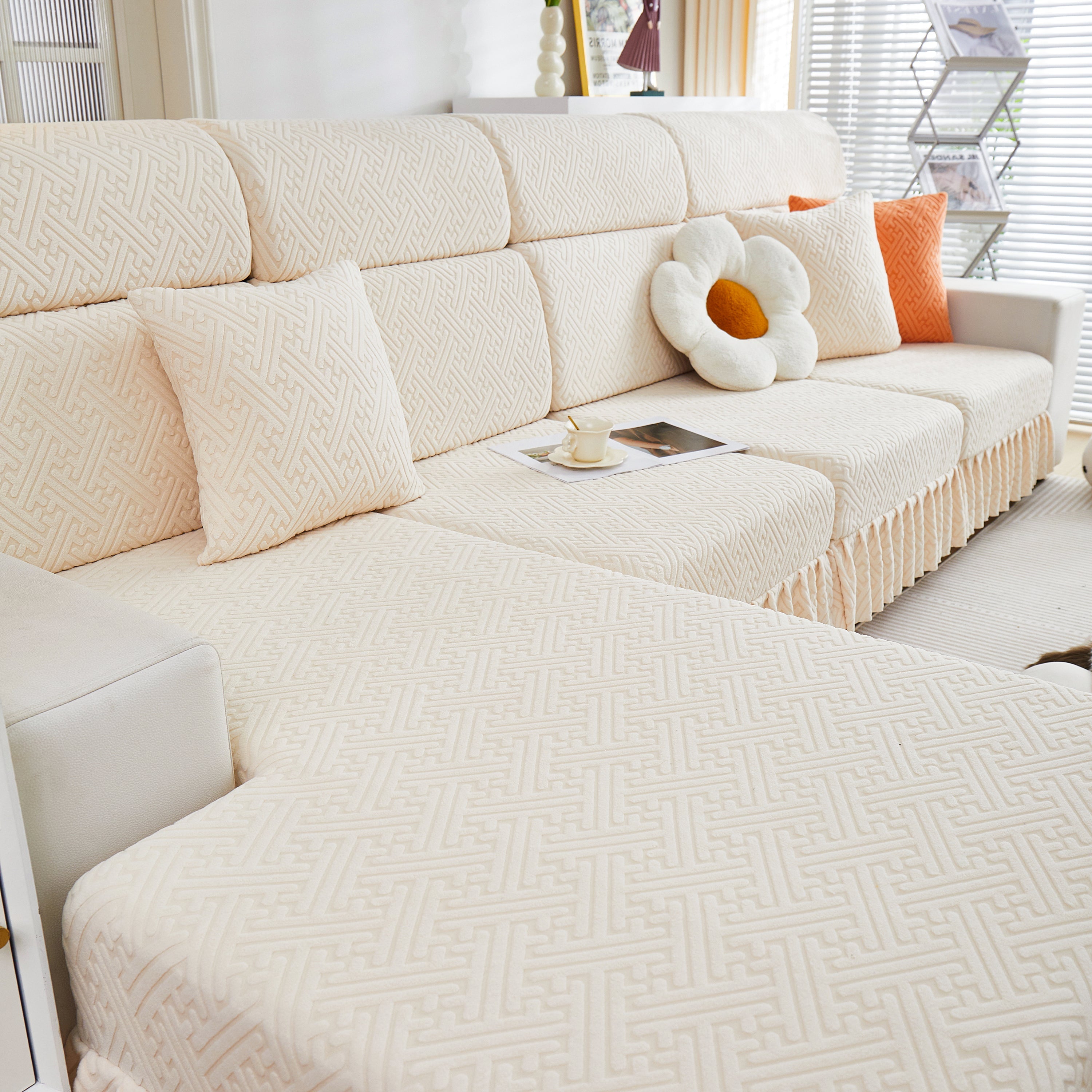 Stretch Sofa Covers With Skirt For Couch Seat And Cushion, Chaise, Sectional, 1/2/3/4 Seater Sofas