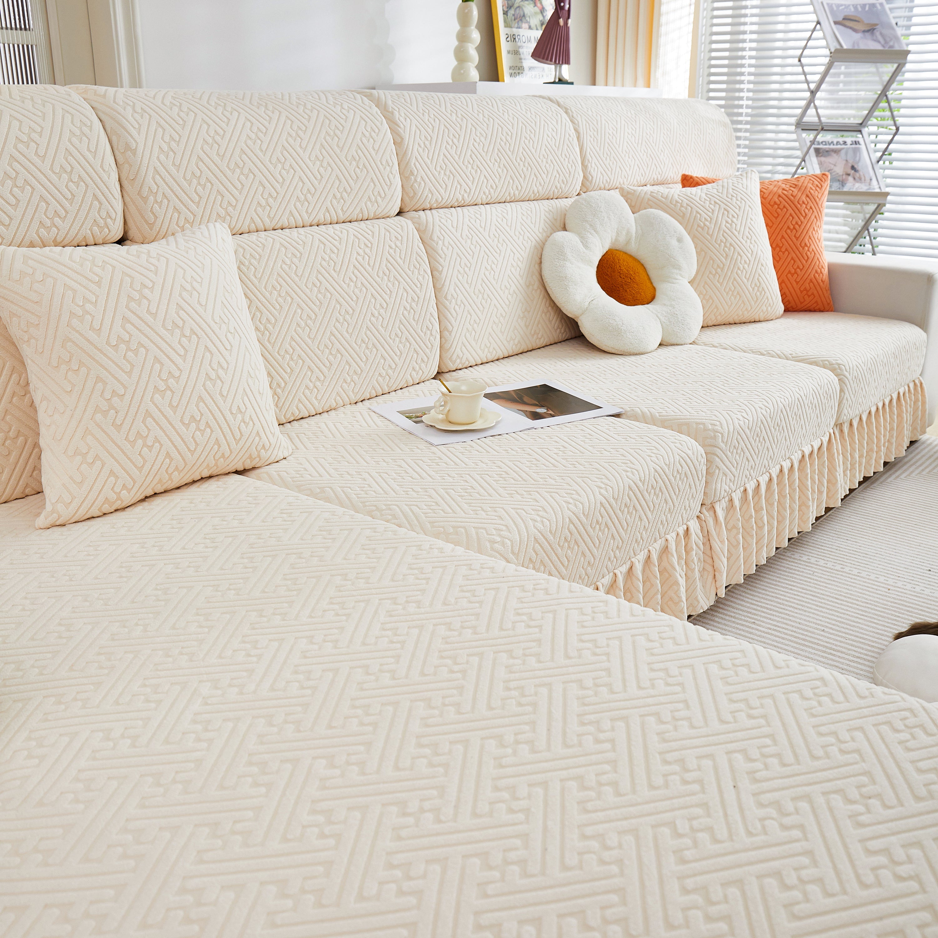 Stretch Sofa Covers With Skirt For Couch Seat And Cushion, Chaise, Sectional, 1/2/3/4 Seater Sofas