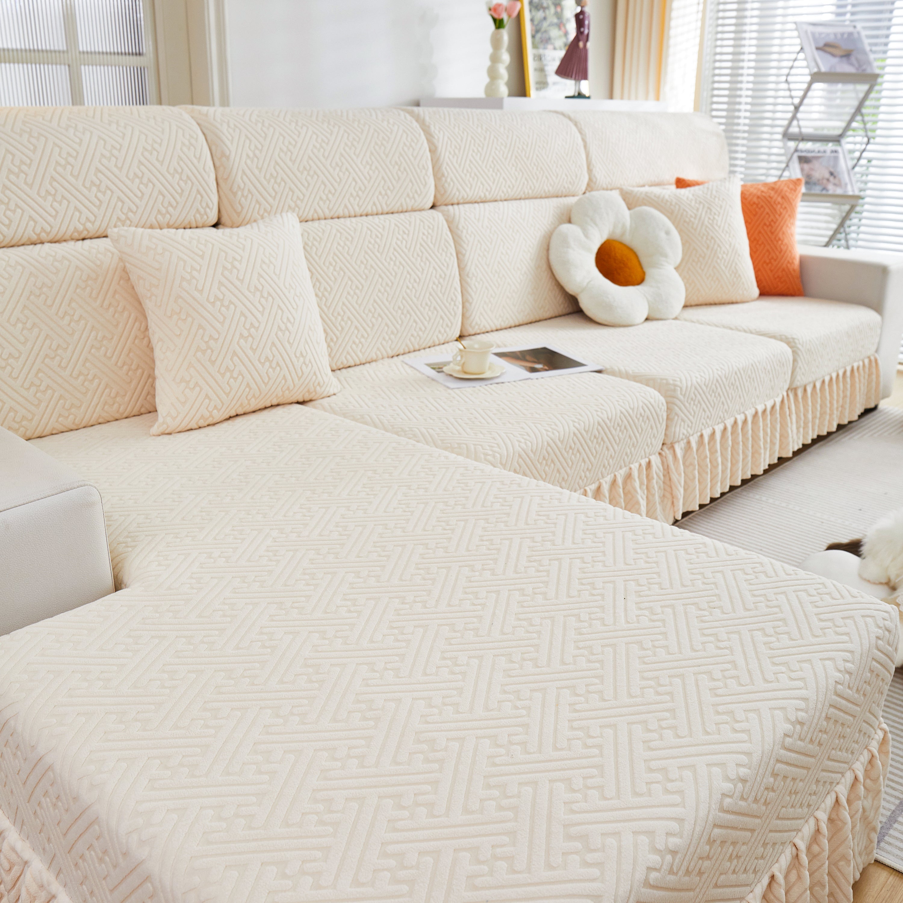 Stretch Sofa Covers With Skirt For Couch Seat And Cushion, Chaise, Sectional, 1/2/3/4 Seater Sofas