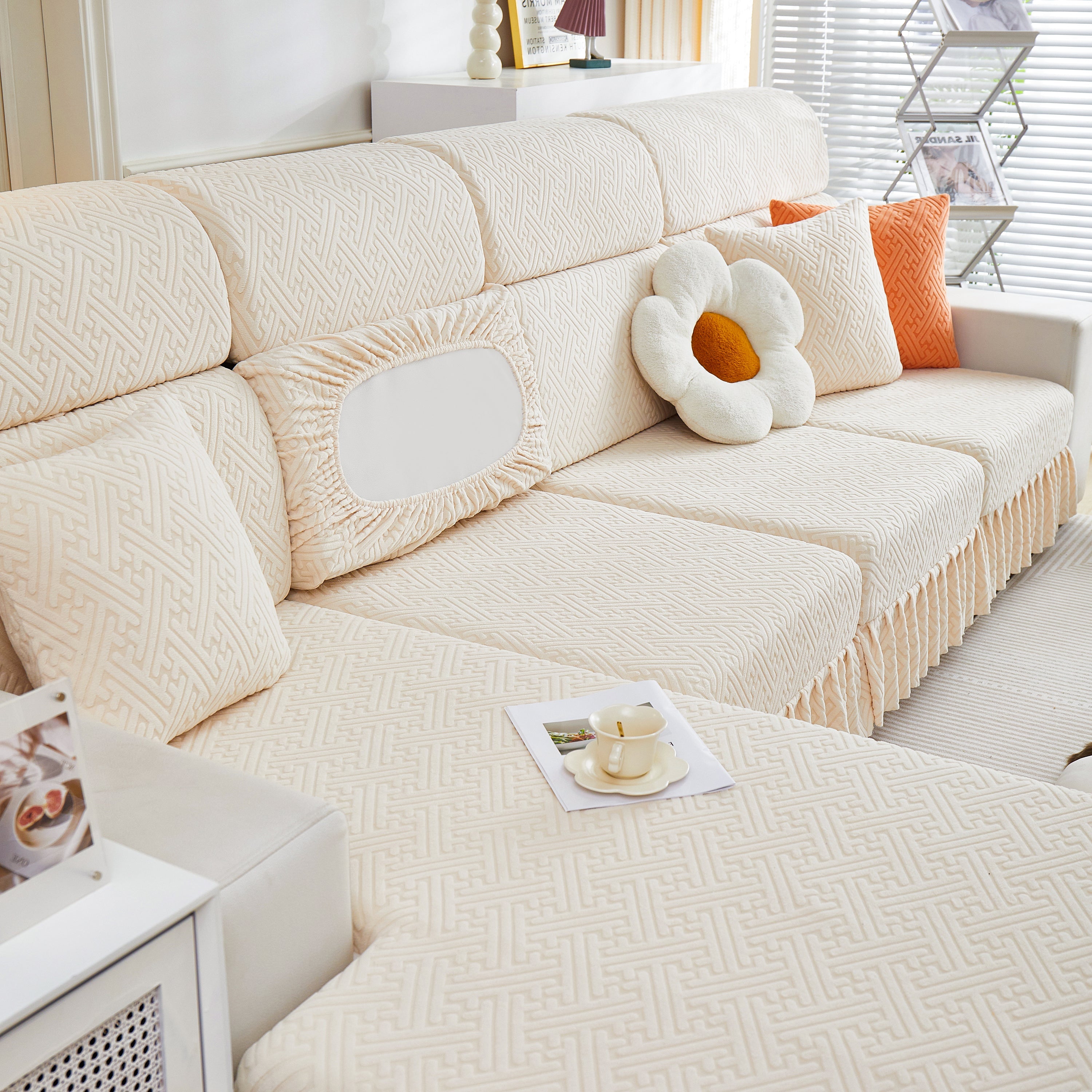 Stretch Sofa Covers With Skirt For Couch Seat And Cushion, Chaise, Sectional, 1/2/3/4 Seater Sofas