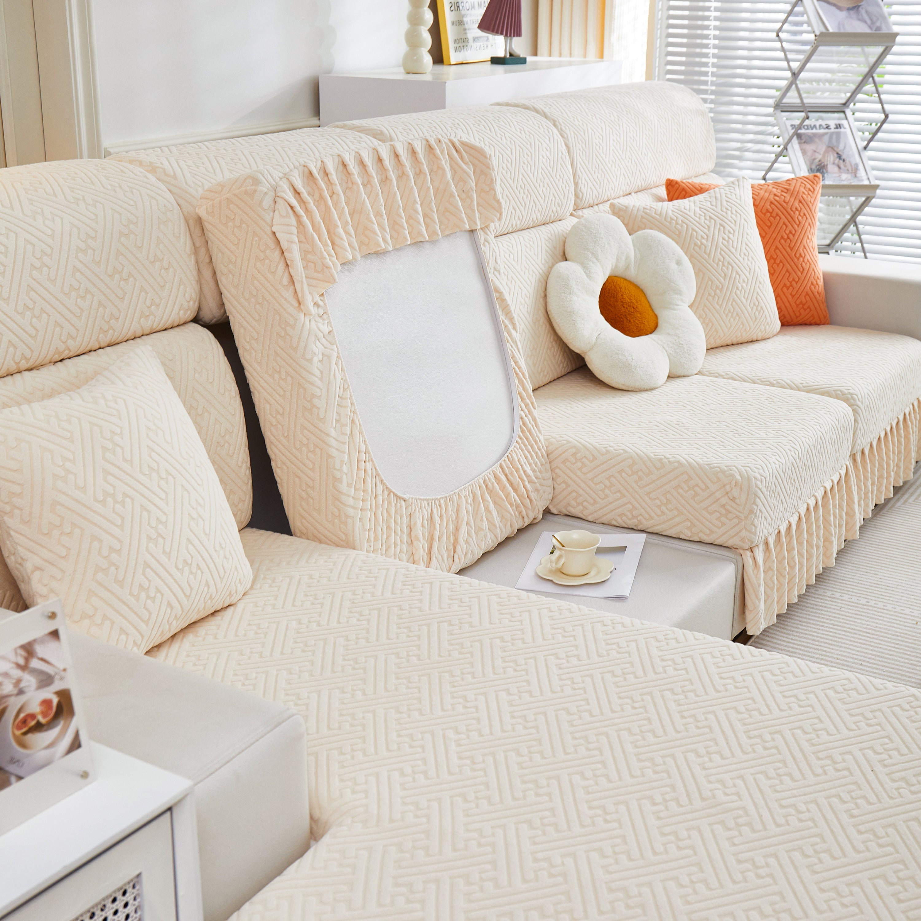 Stretch Sofa Covers With Skirt For Couch Seat And Cushion, Chaise, Sectional, 1/2/3/4 Seater Sofas