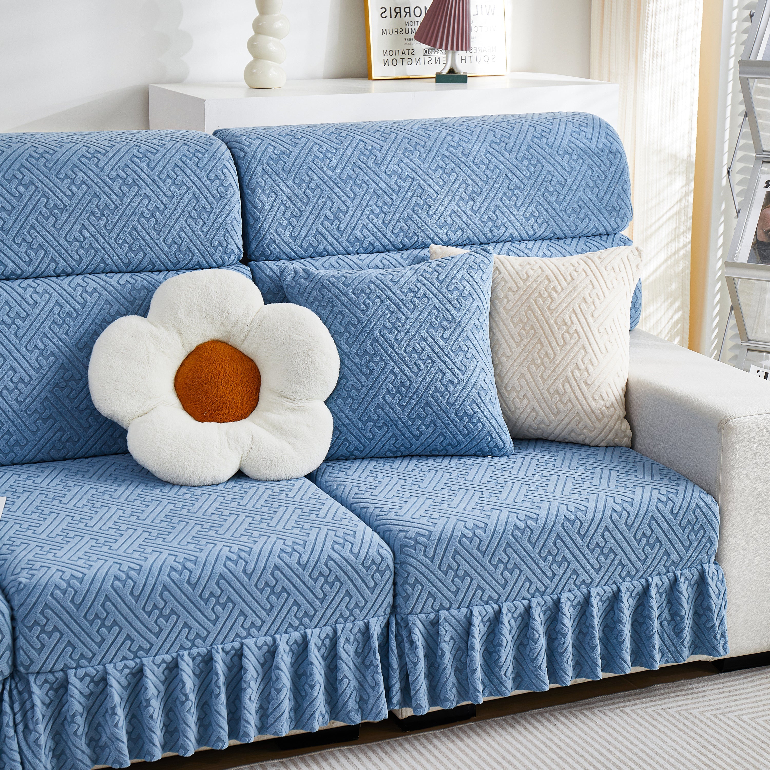 Stretch Sofa Covers With Skirt For Couch Seat And Cushion, Chaise, Sectional, 1/2/3/4 Seater Sofas
