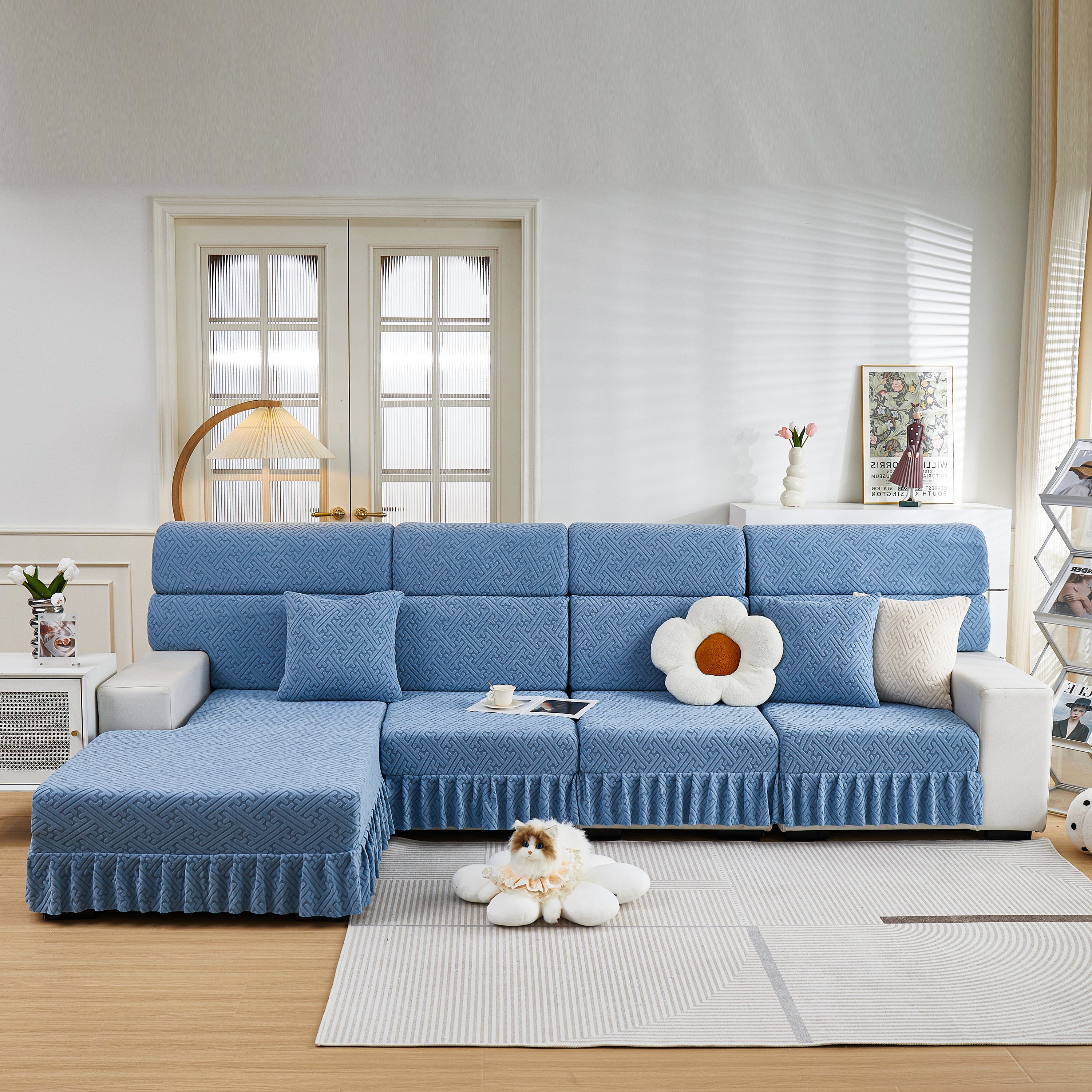 Stretch Sofa Covers With Skirt For Couch Seat And Cushion, Chaise, Sectional, 1/2/3/4 Seater Sofas