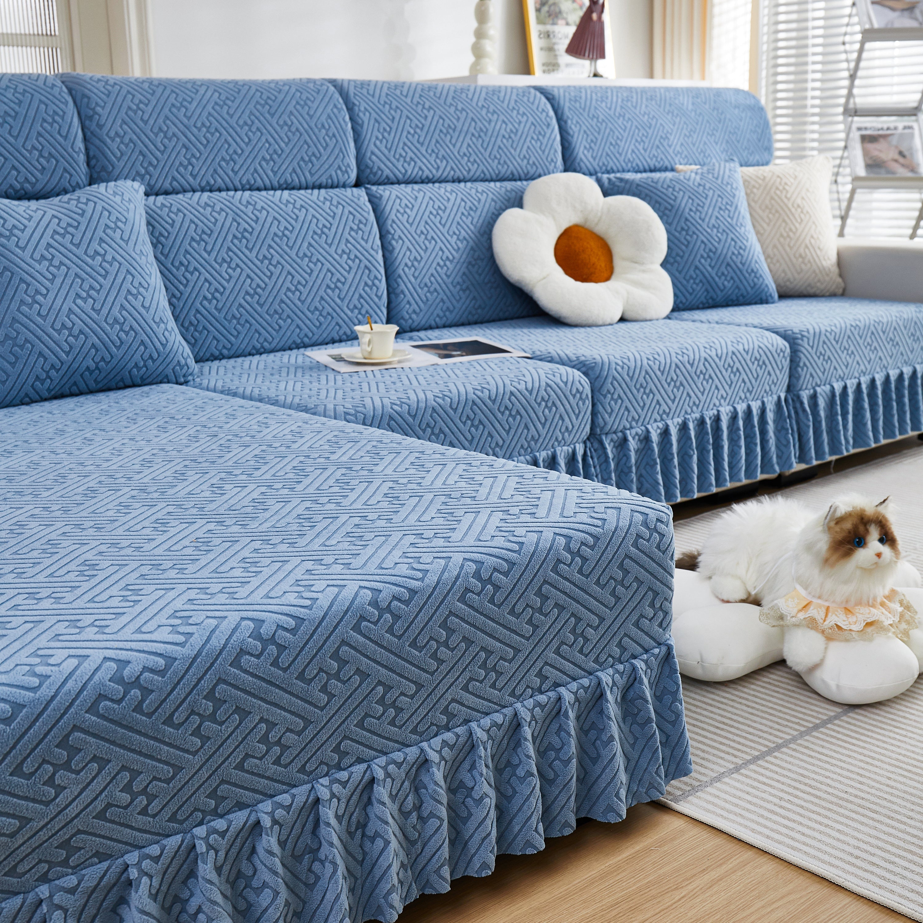 Stretch Sofa Covers With Skirt For Couch Seat And Cushion, Chaise, Sectional, 1/2/3/4 Seater Sofas