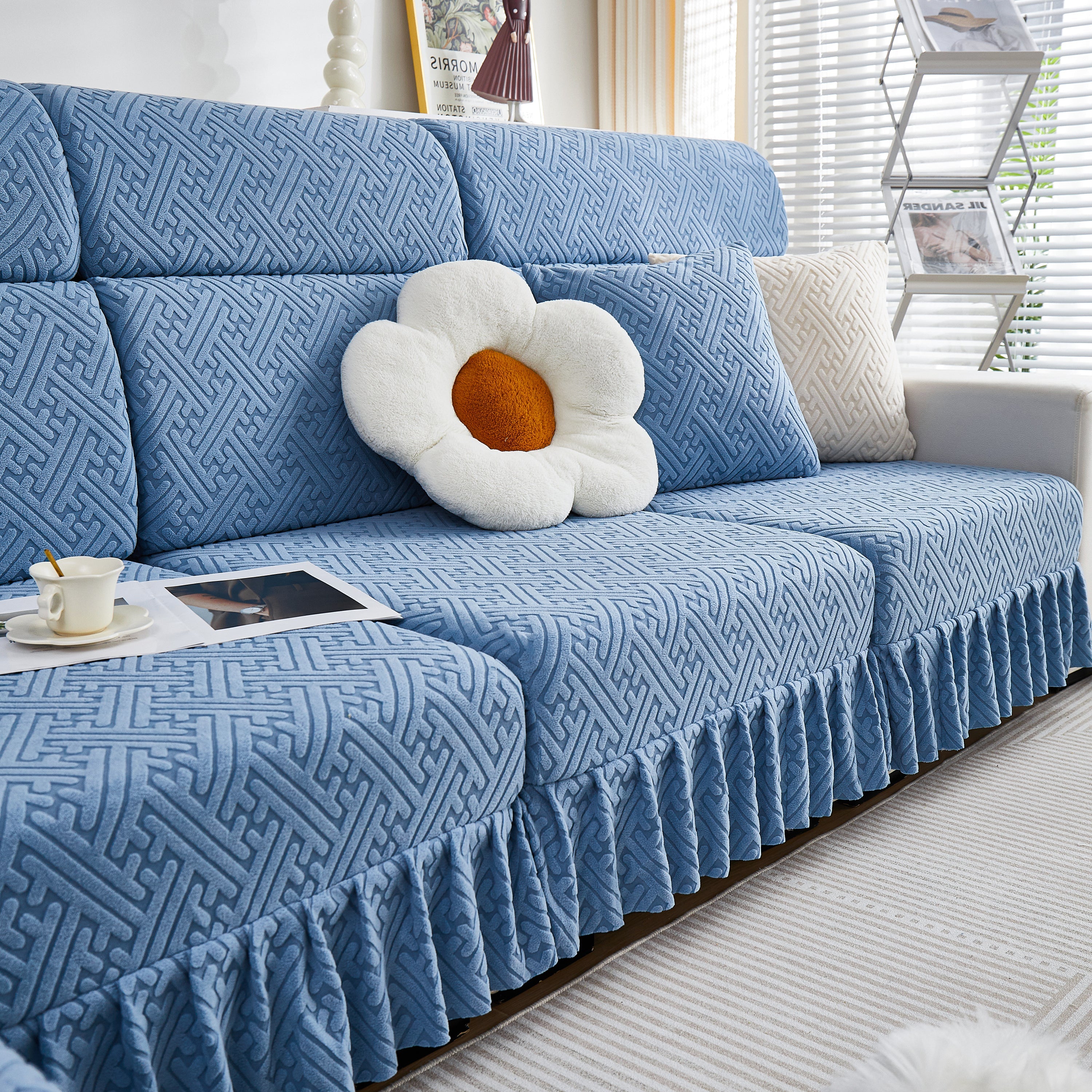 Stretch Sofa Covers With Skirt For Couch Seat And Cushion, Chaise, Sectional, 1/2/3/4 Seater Sofas