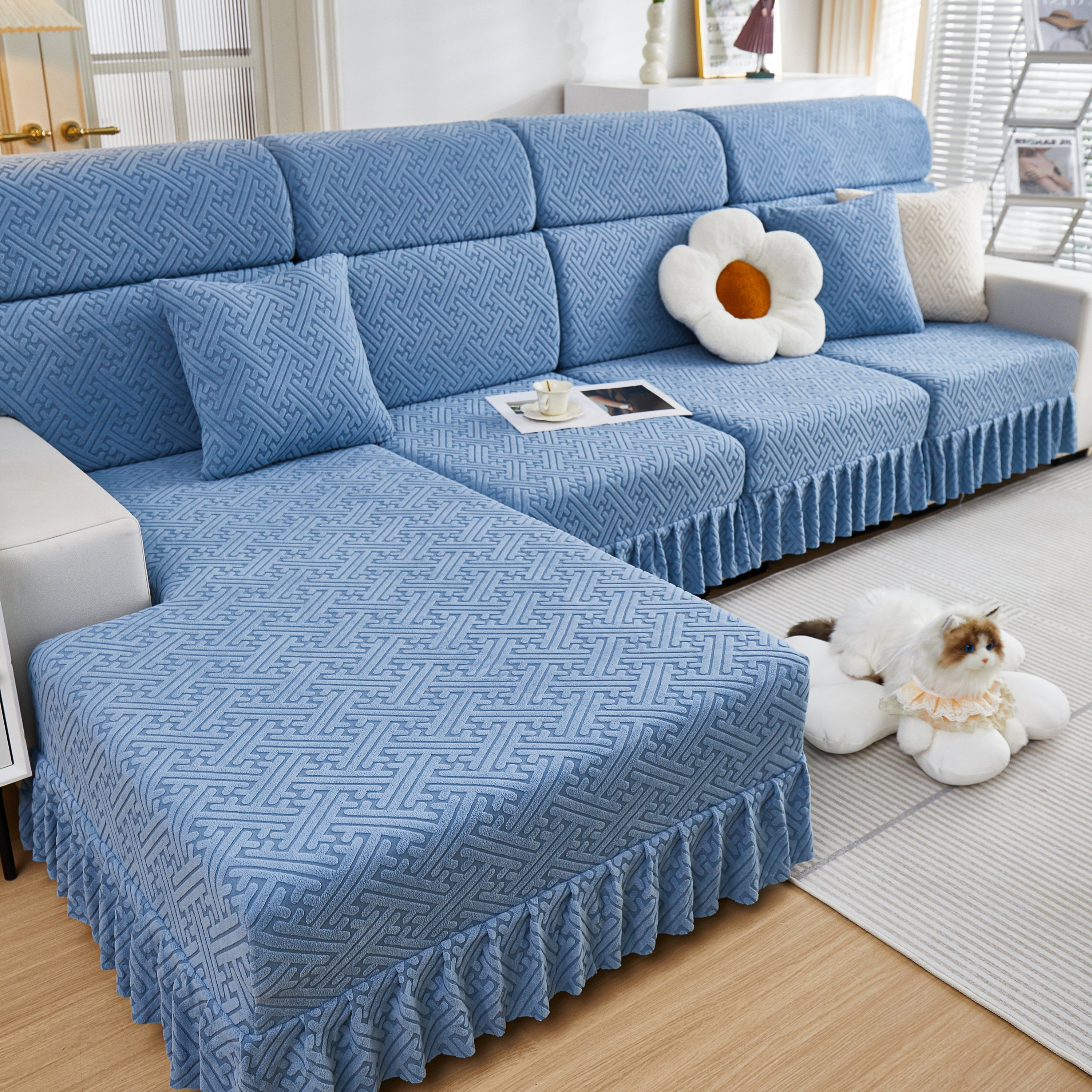 Stretch Sofa Covers With Skirt For Couch Seat And Cushion, Chaise, Sectional, 1/2/3/4 Seater Sofas