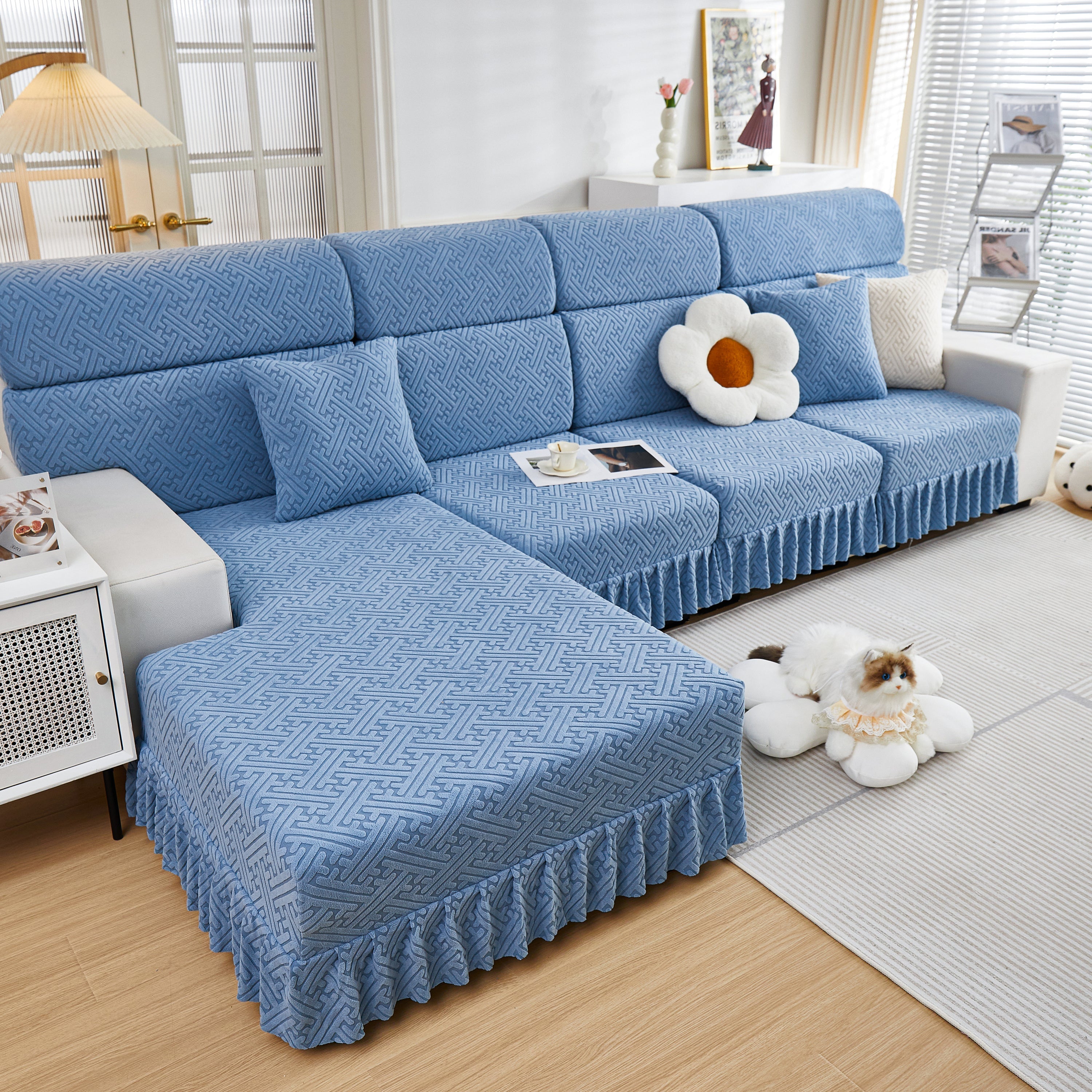 Stretch Sofa Covers With Skirt For Couch Seat And Cushion, Chaise, Sectional, 1/2/3/4 Seater Sofas
