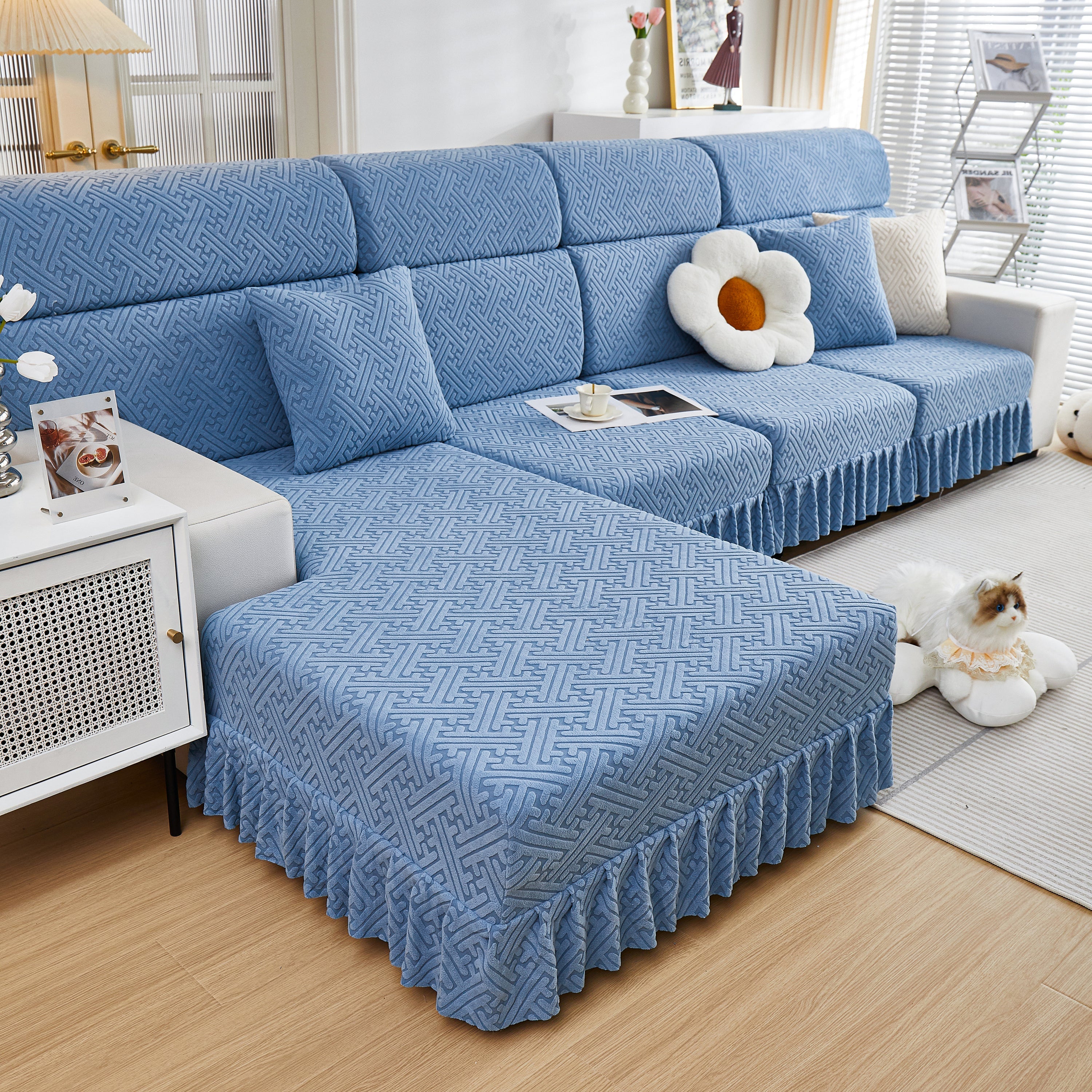 Stretch Sofa Covers With Skirt For Couch Seat And Cushion, Chaise, Sectional, 1/2/3/4 Seater Sofas