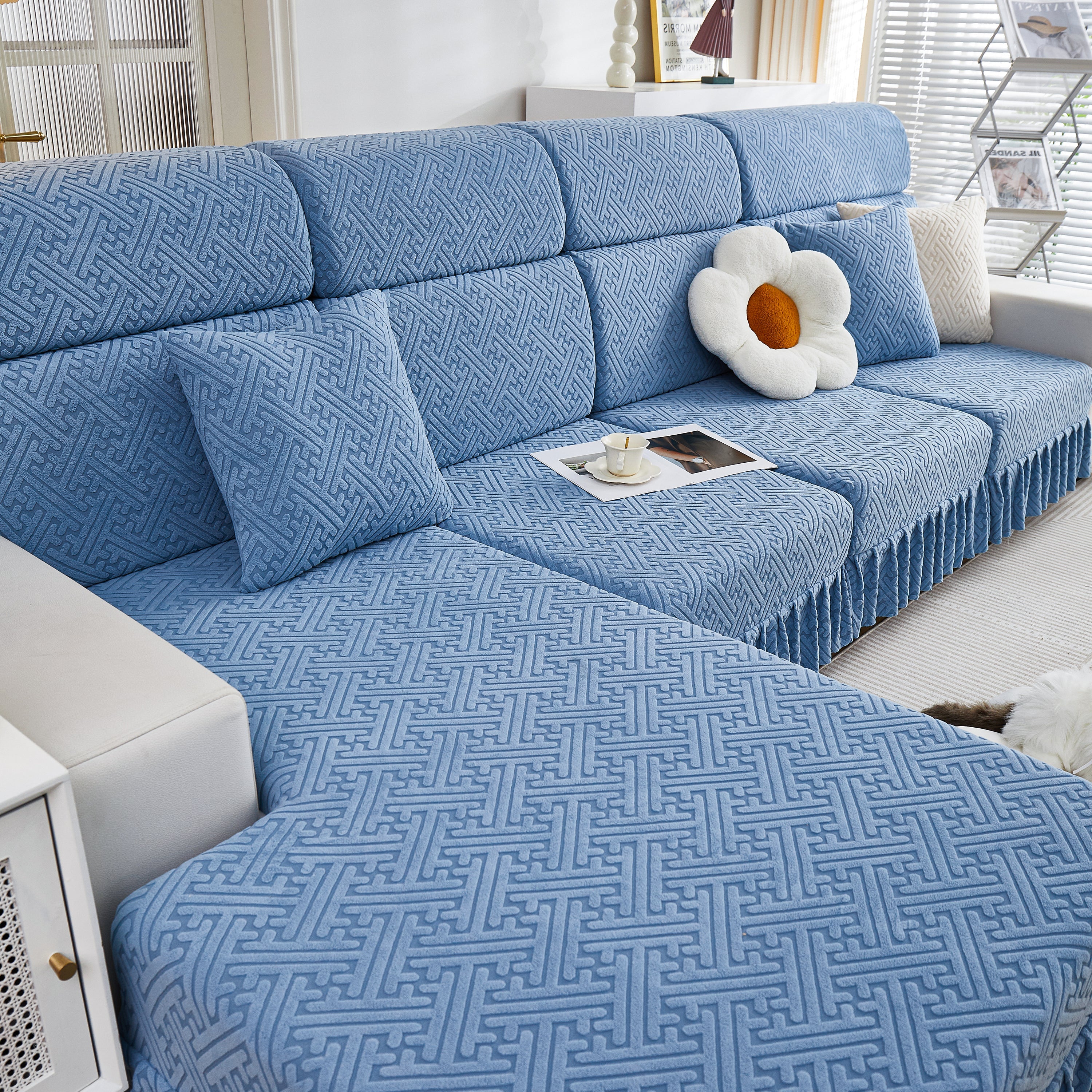 Stretch Sofa Covers With Skirt For Couch Seat And Cushion, Chaise, Sectional, 1/2/3/4 Seater Sofas