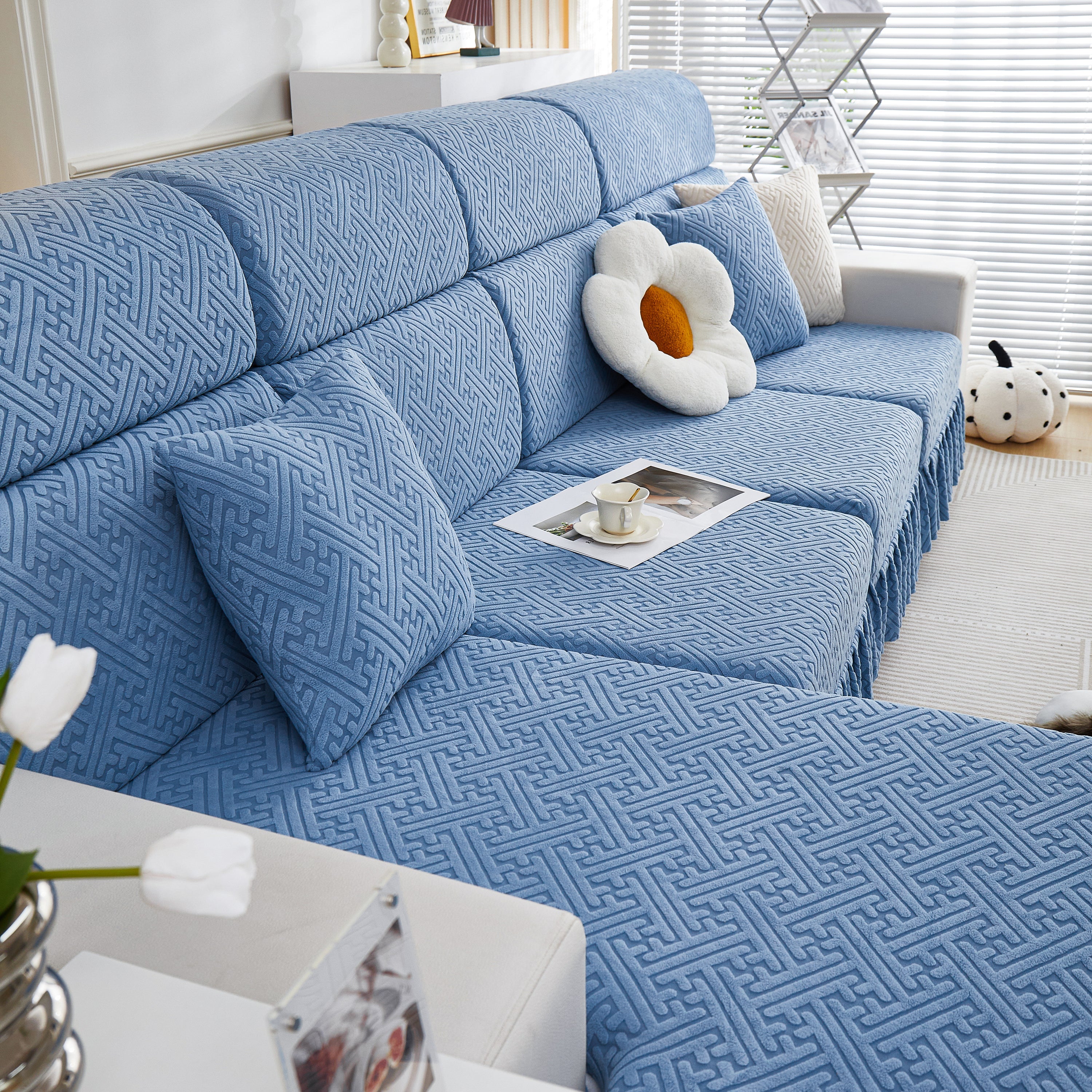 Stretch Sofa Covers With Skirt For Couch Seat And Cushion, Chaise, Sectional, 1/2/3/4 Seater Sofas