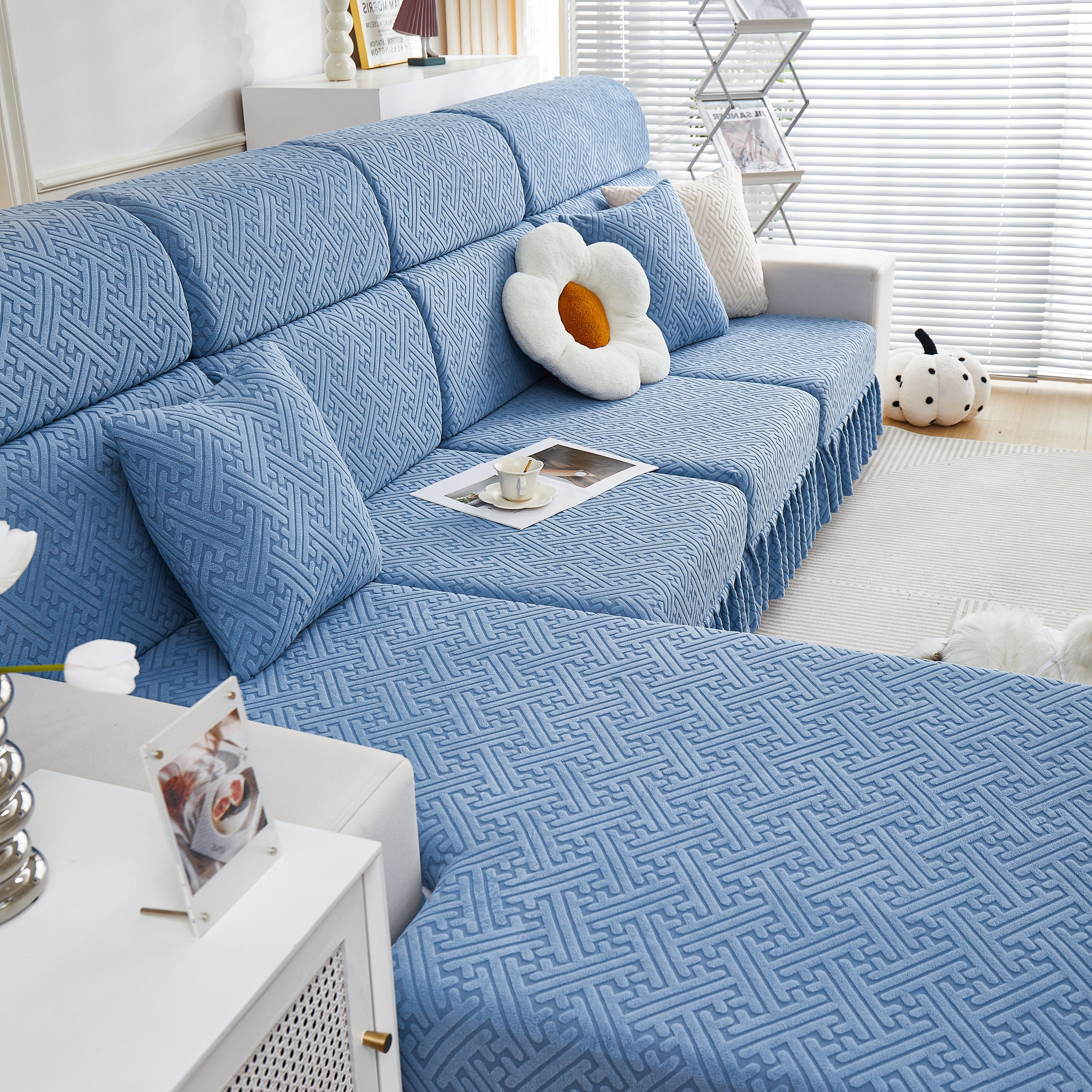 Stretch Sofa Covers With Skirt For Couch Seat And Cushion, Chaise, Sectional, 1/2/3/4 Seater Sofas