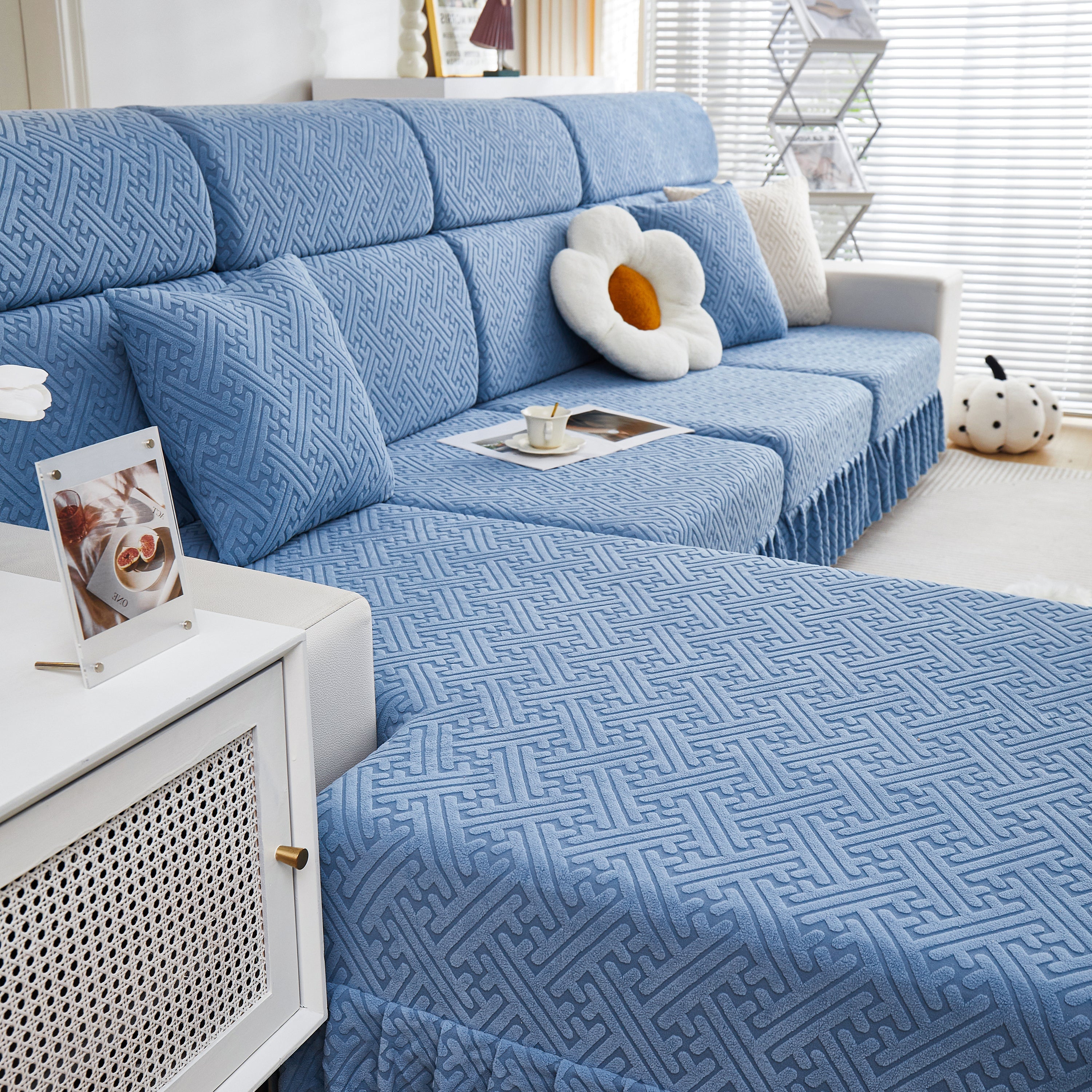 Stretch Sofa Covers With Skirt For Couch Seat And Cushion, Chaise, Sectional, 1/2/3/4 Seater Sofas