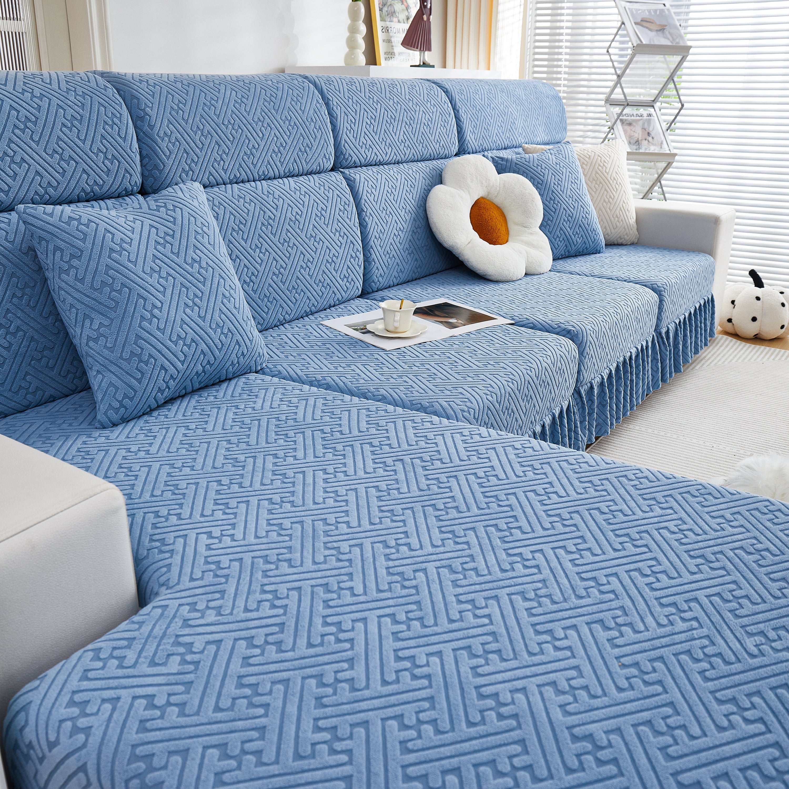 Stretch Sofa Covers With Skirt For Couch Seat And Cushion, Chaise, Sectional, 1/2/3/4 Seater Sofas