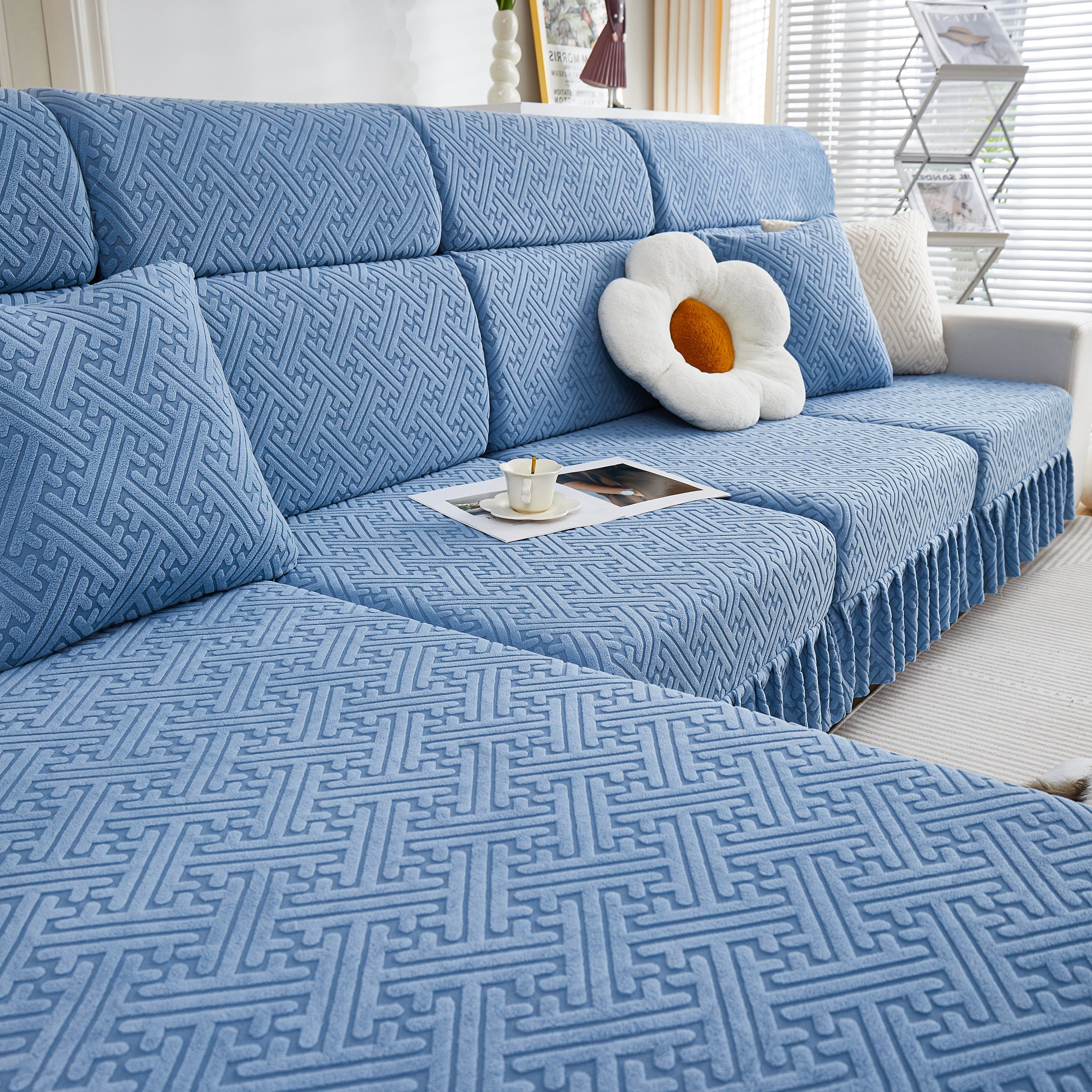 Stretch Sofa Covers With Skirt For Couch Seat And Cushion, Chaise, Sectional, 1/2/3/4 Seater Sofas