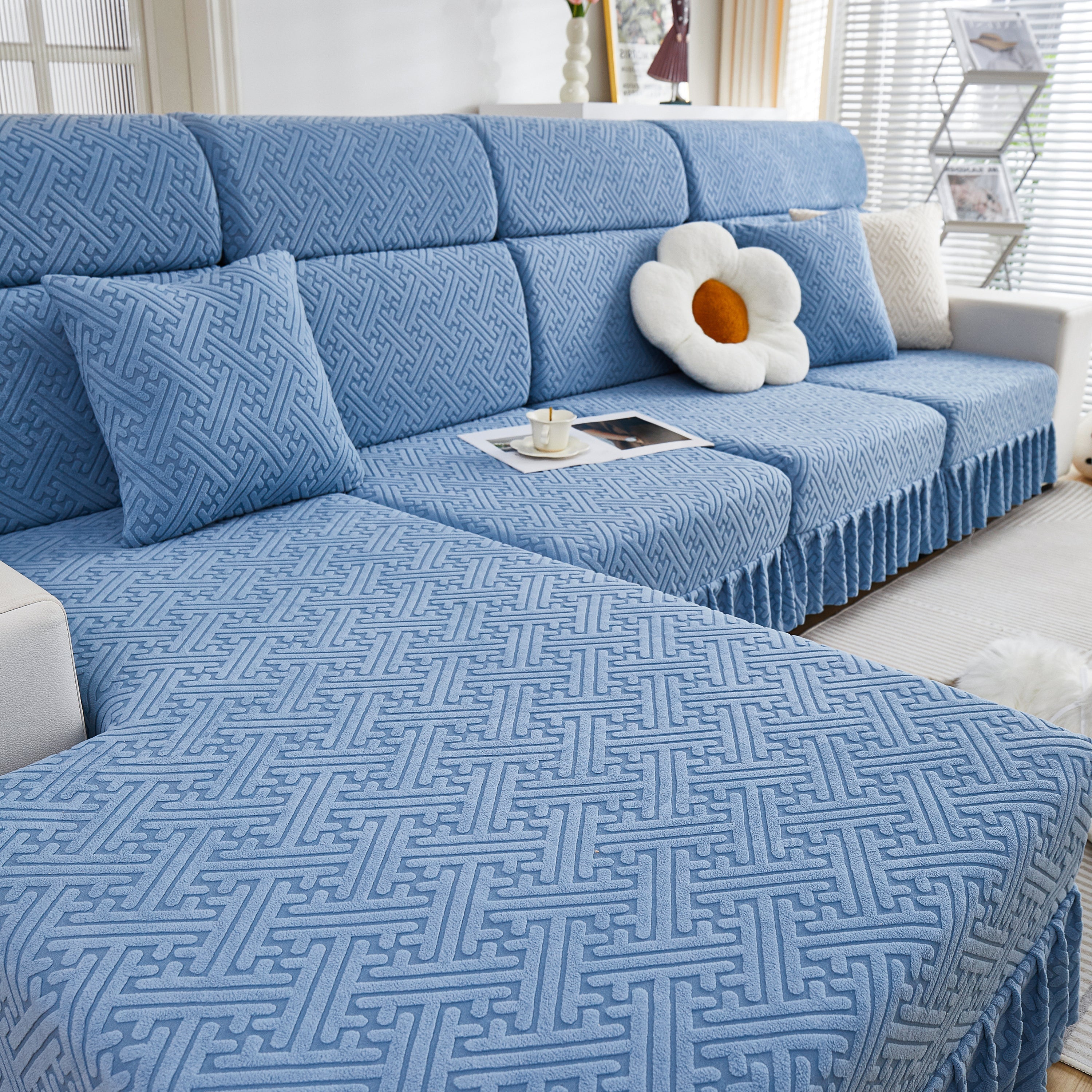 Stretch Sofa Covers With Skirt For Couch Seat And Cushion, Chaise, Sectional, 1/2/3/4 Seater Sofas