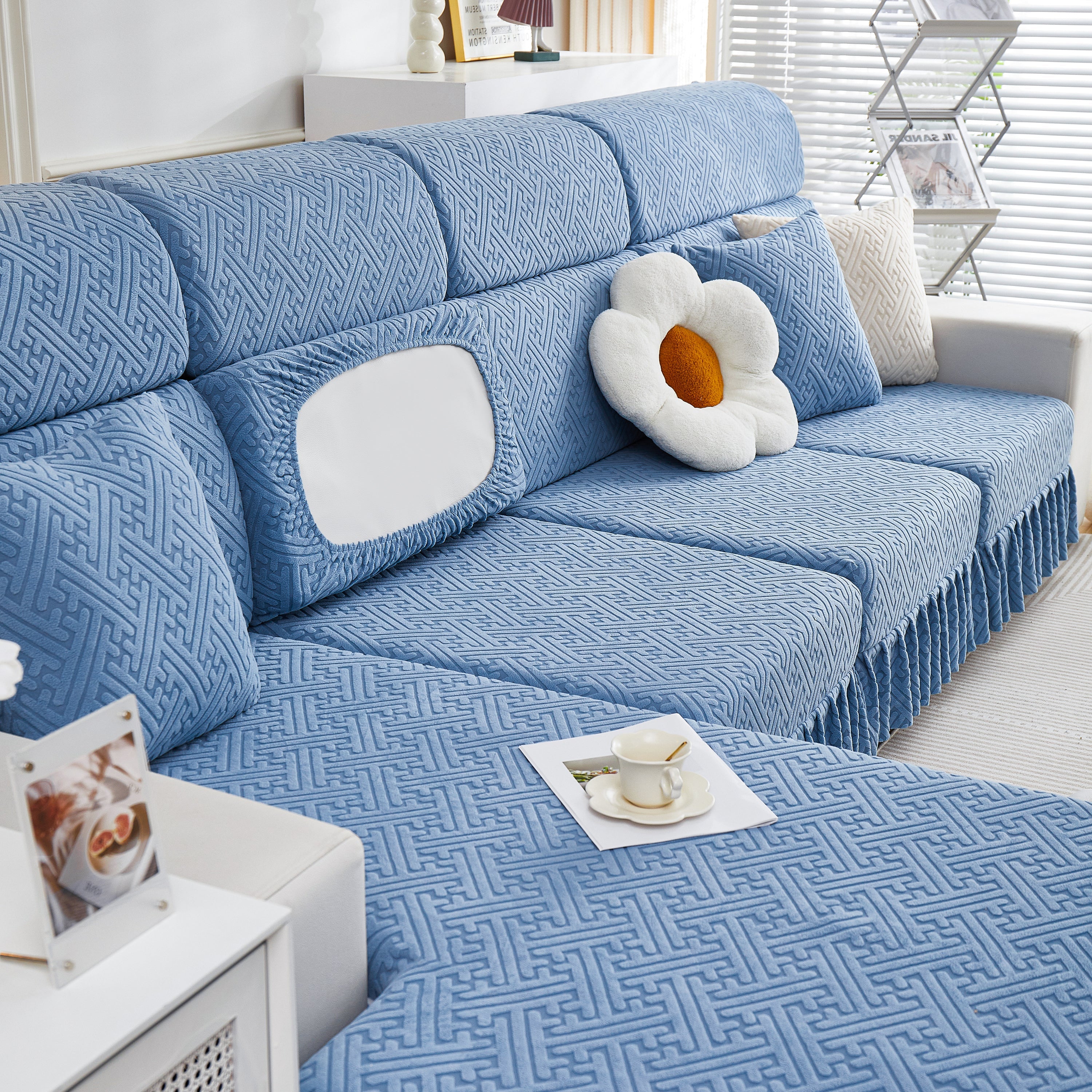 Stretch Sofa Covers With Skirt For Couch Seat And Cushion, Chaise, Sectional, 1/2/3/4 Seater Sofas
