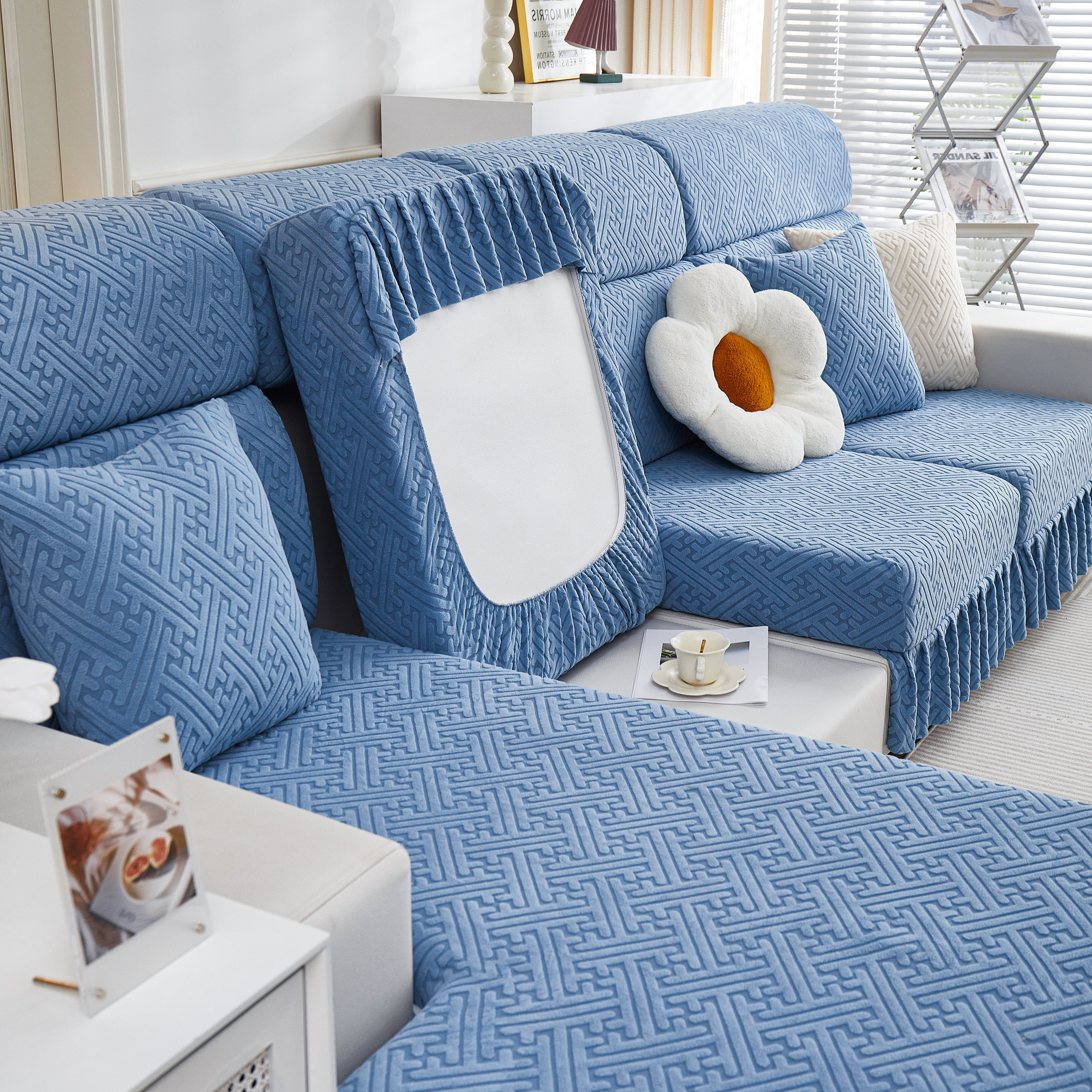 Stretch Sofa Covers With Skirt For Couch Seat And Cushion, Chaise, Sectional, 1/2/3/4 Seater Sofas